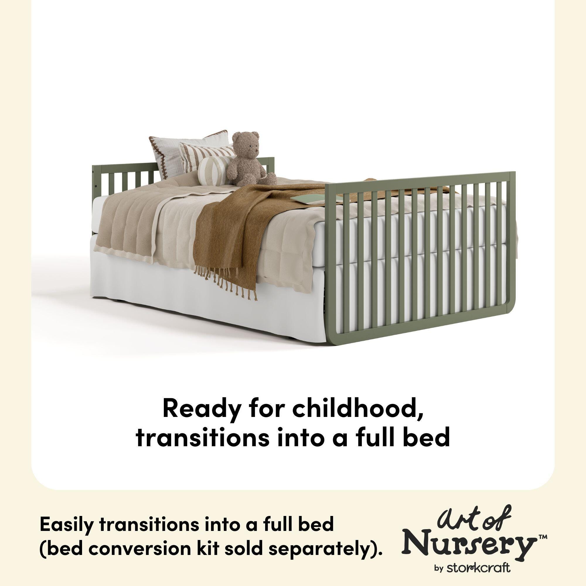 Storkcraft Amalfi 5-in-1 Convertible Crib with Guardrail, Olive/Driftwood, large