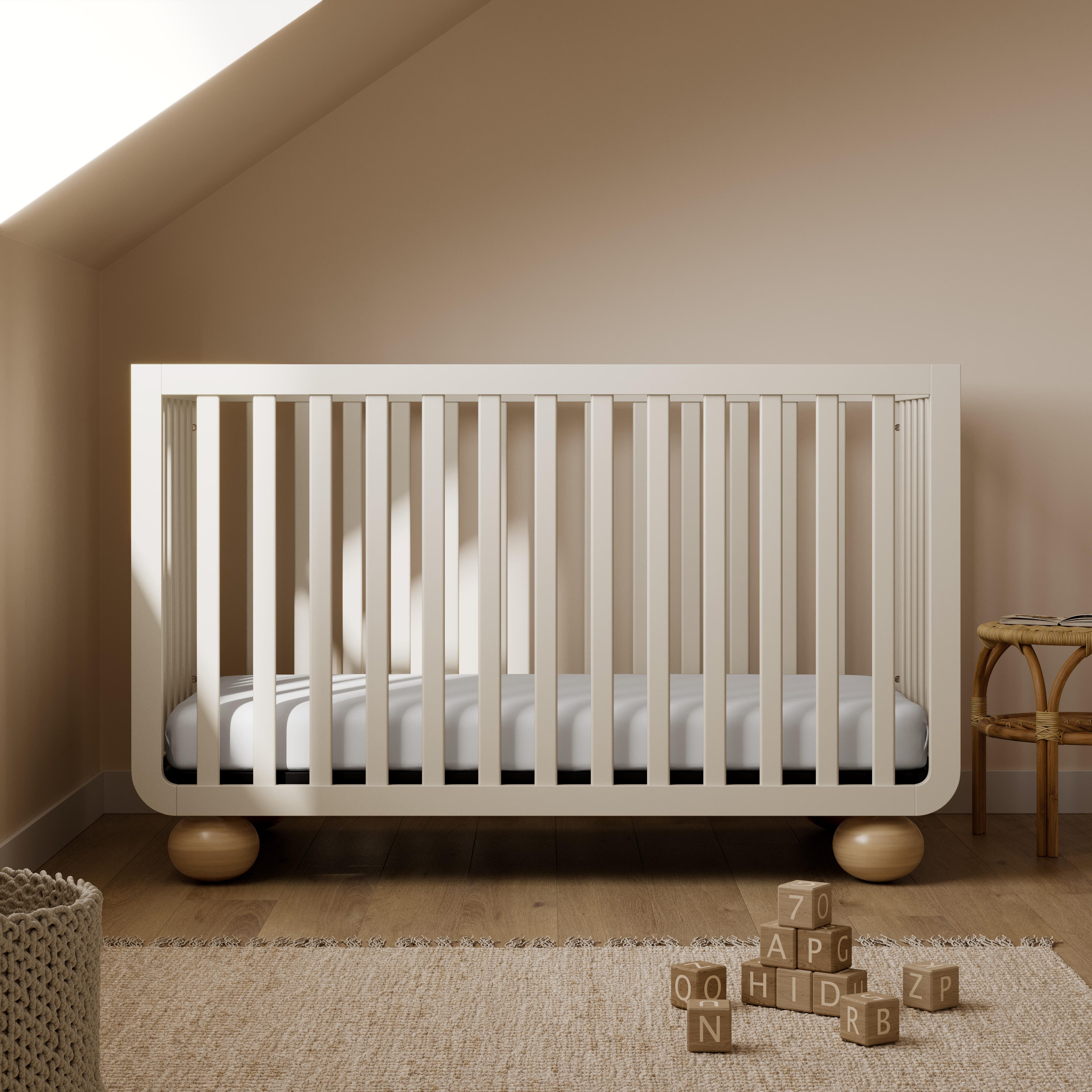 Storkcraft Amalfi 5-in-1 Convertible Crib with Guardrail, Frosted Oat/Driftwood