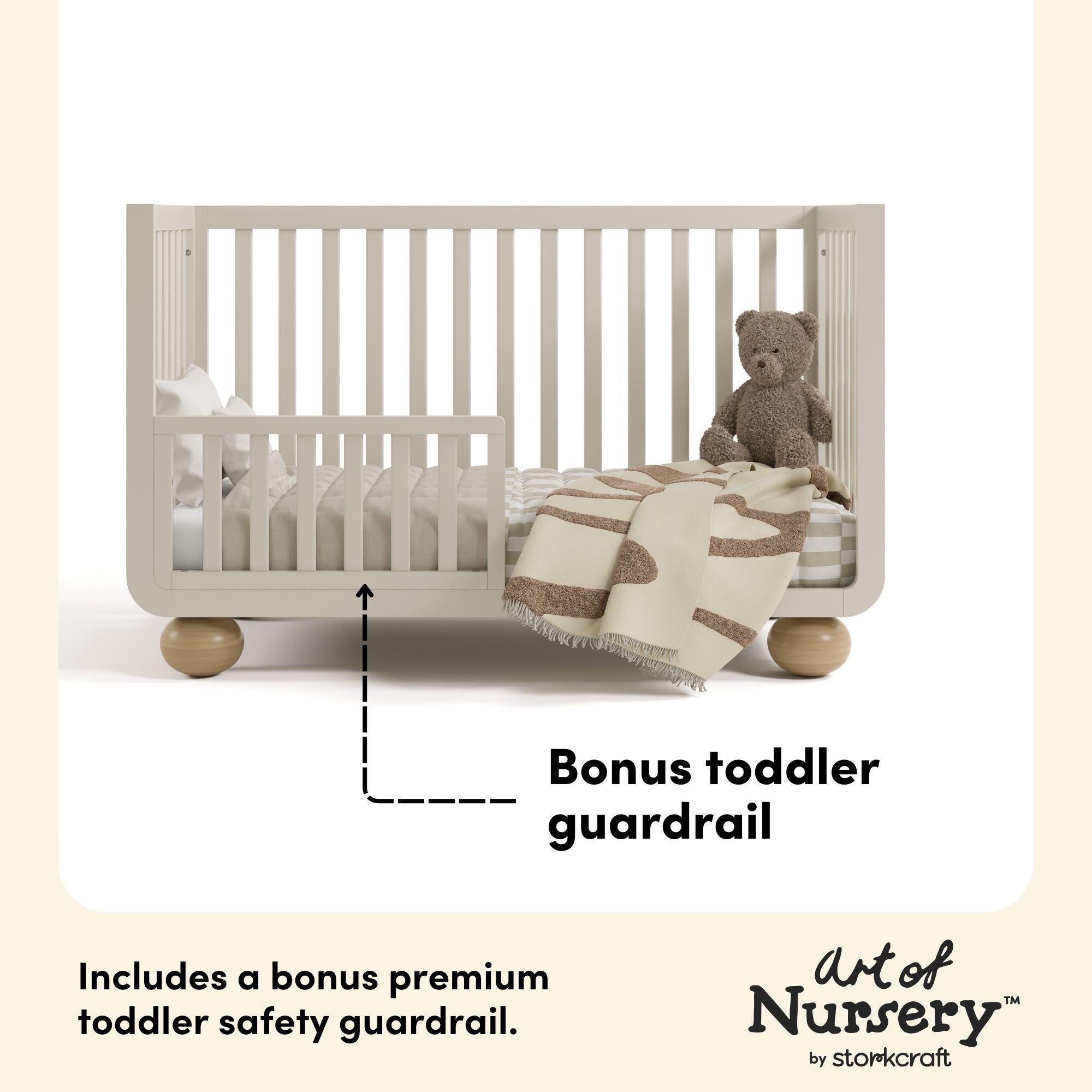 Storkcraft Amalfi 5-in-1 Convertible Crib with Guardrail, Frosted Oat/Driftwood, large