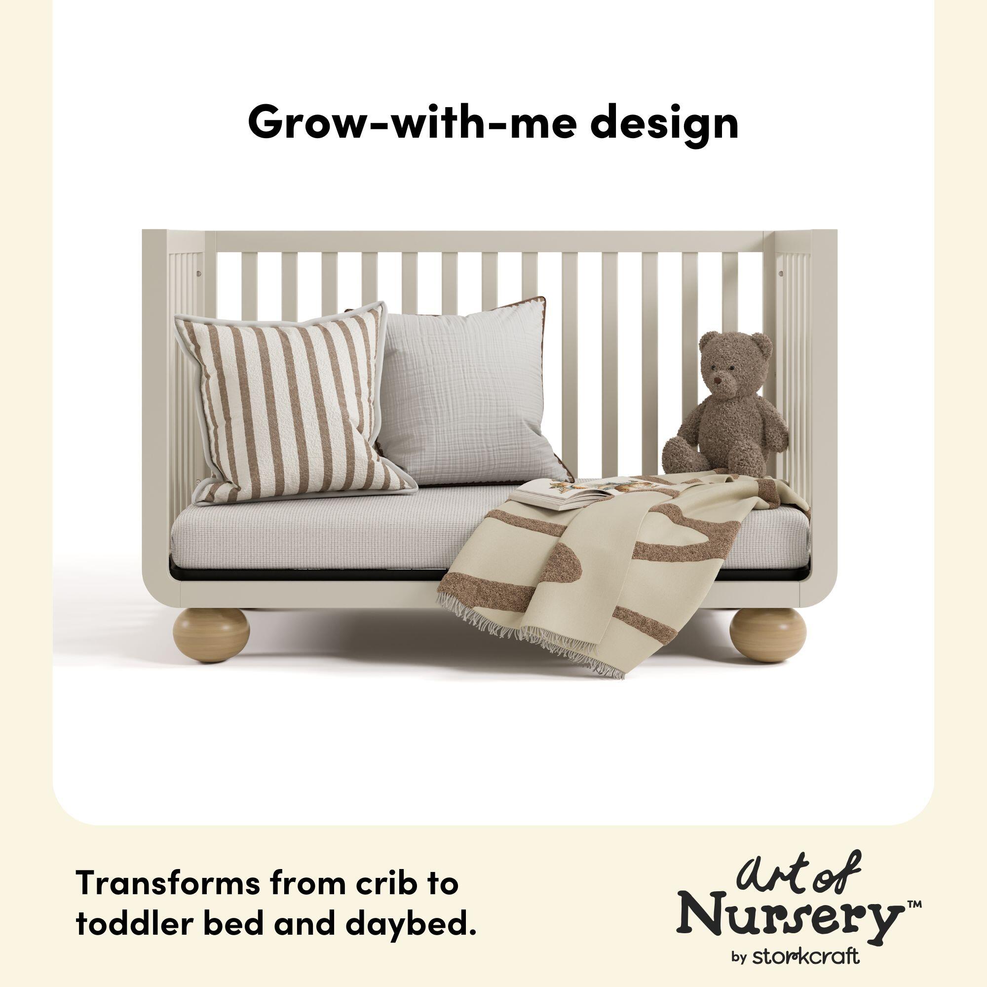 Storkcraft Amalfi 5-in-1 Convertible Crib with Guardrail, Frosted Oat/Driftwood, large