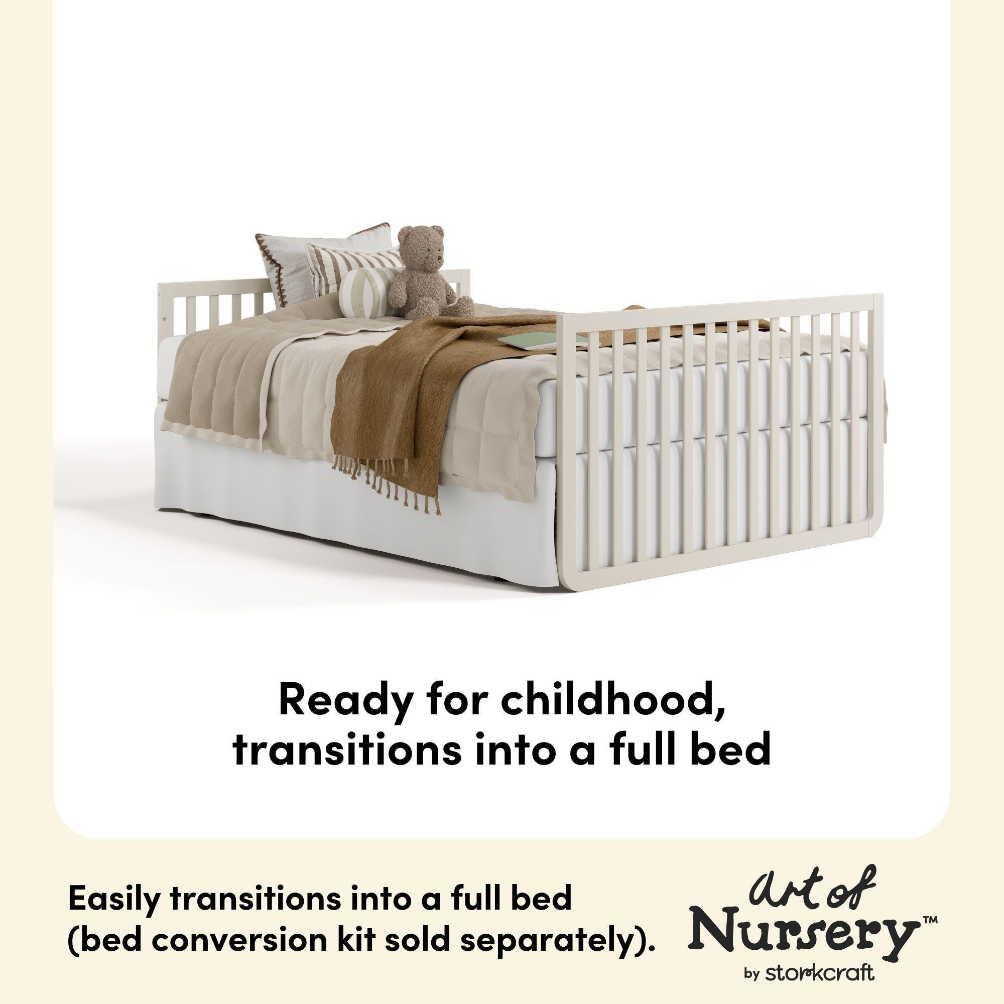 Storkcraft Amalfi 5-in-1 Convertible Crib with Guardrail, Frosted Oat/Driftwood, large