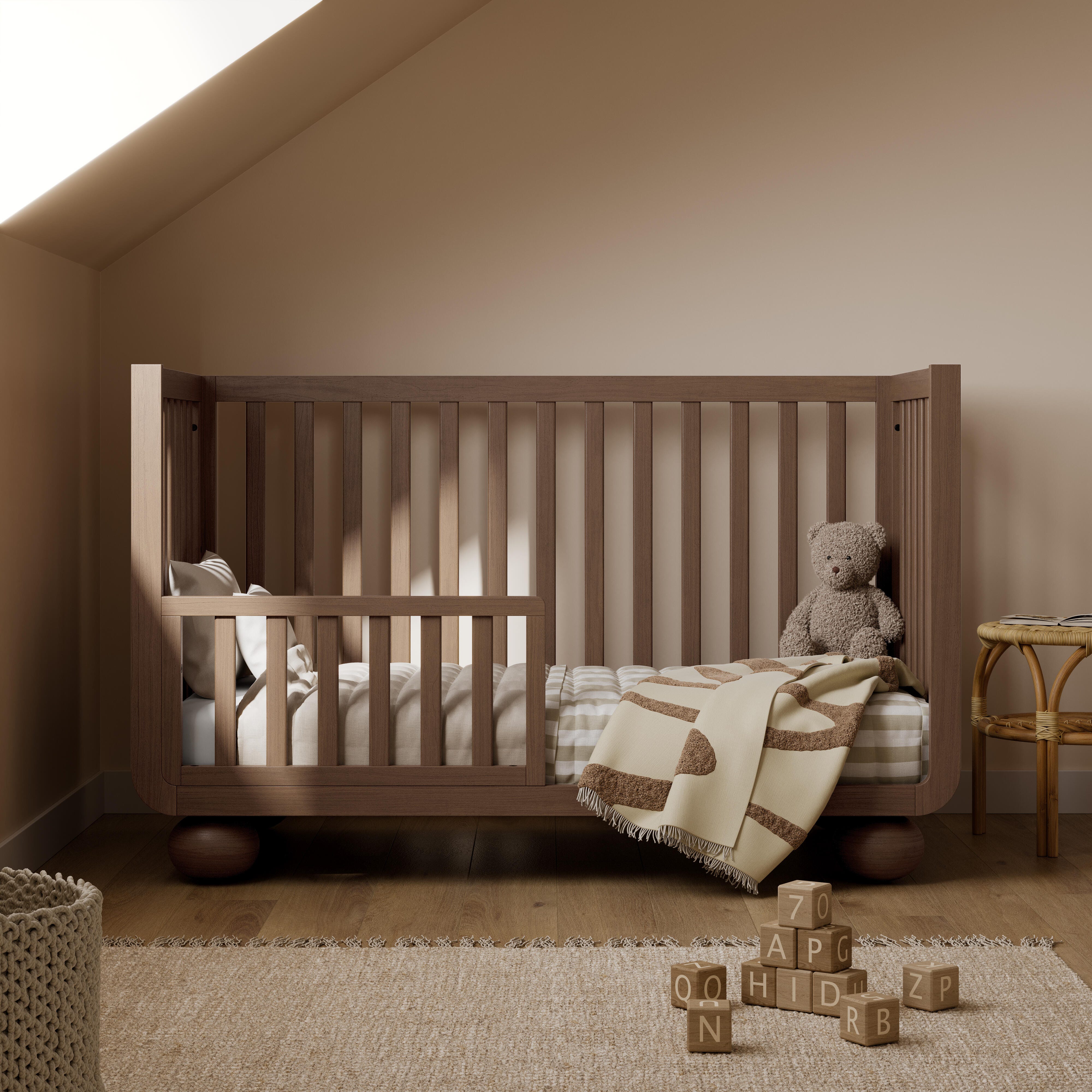 Storkcraft Amalfi 5-in-1 Convertible Crib with Guardrail, Hazelnut, large
