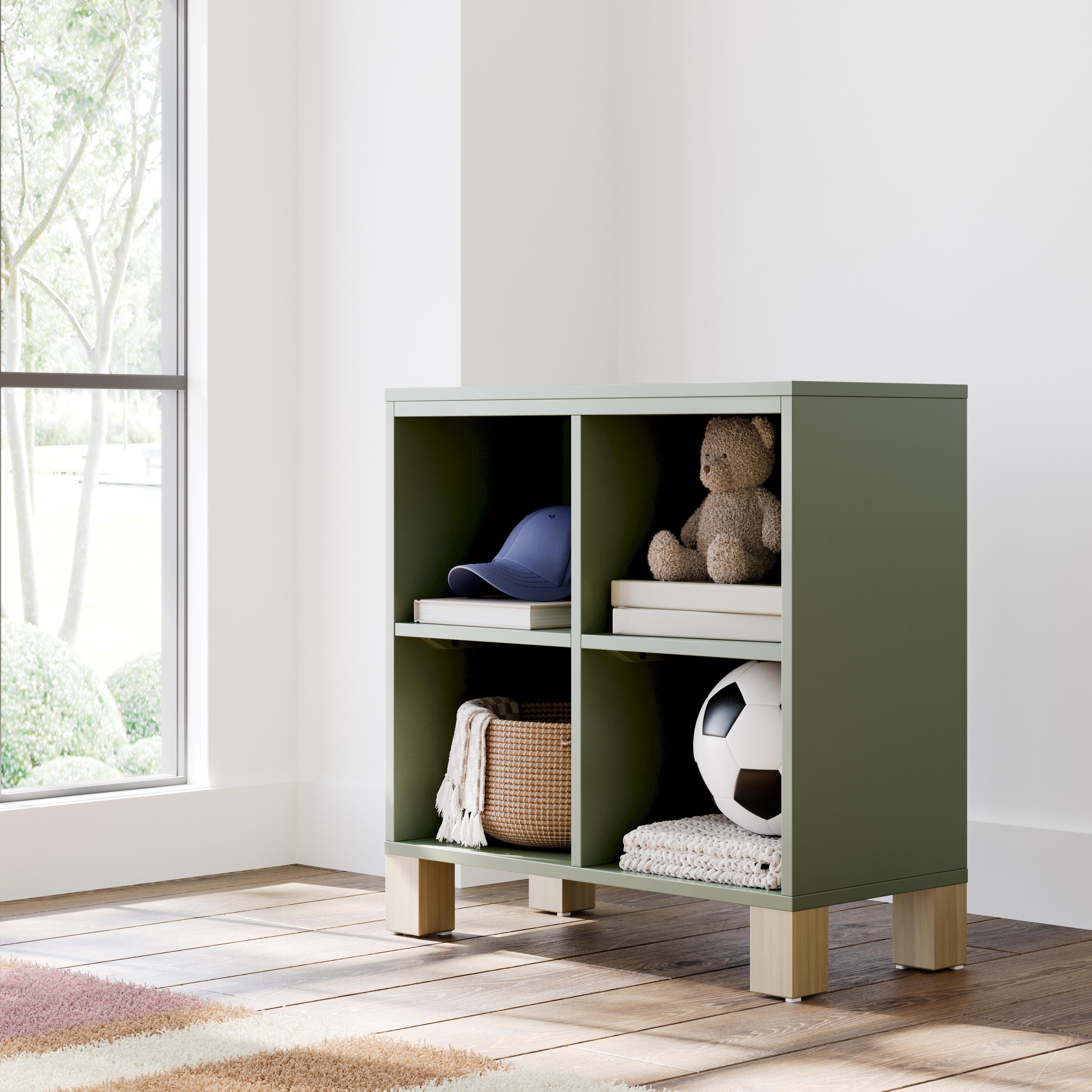 Storkcraft California Cube Organizer Bookcase, Olive/Driftwood, rollover