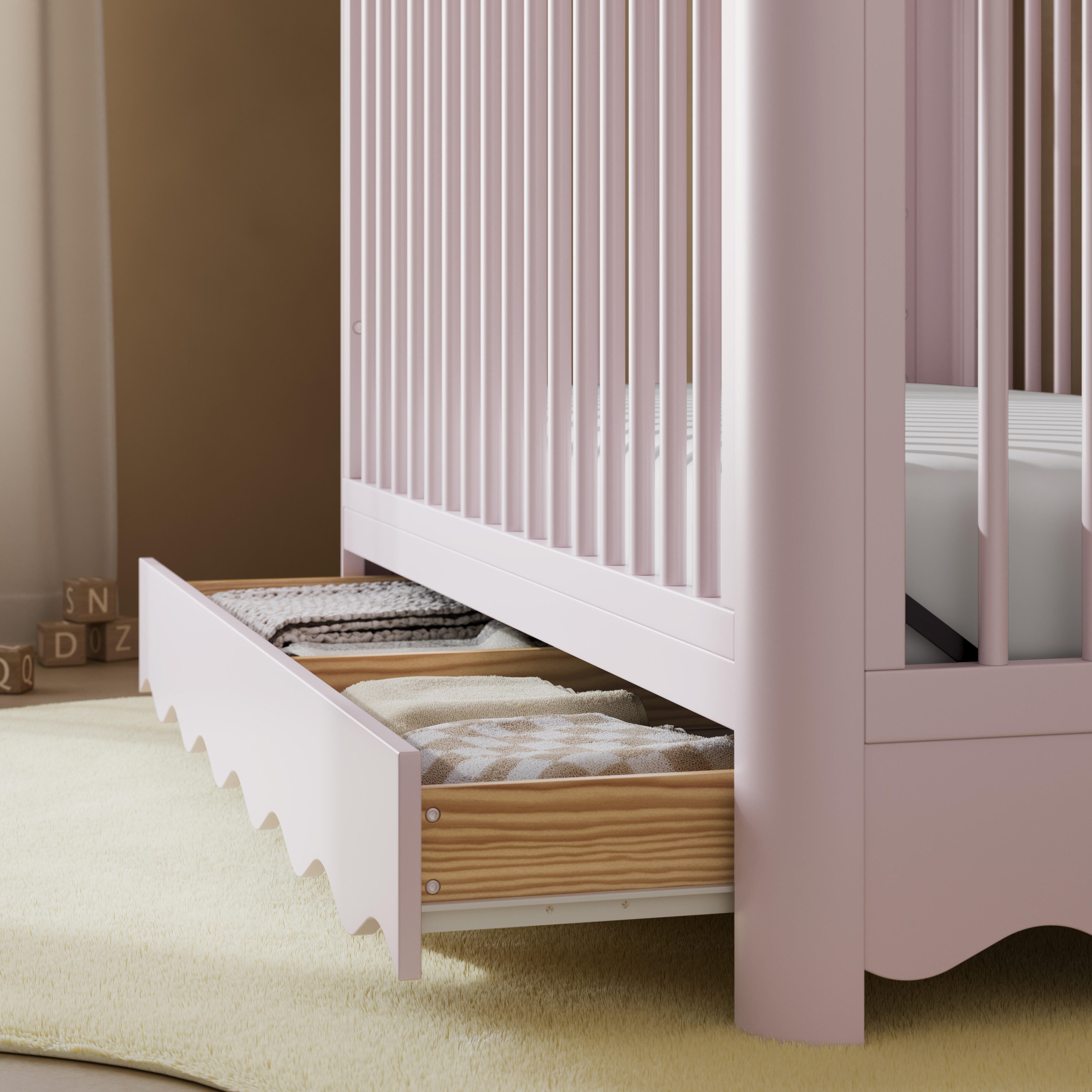 Storkcraft Casablanca 5-in-1 Convertible Crib With Storage Drawer, Blush, large