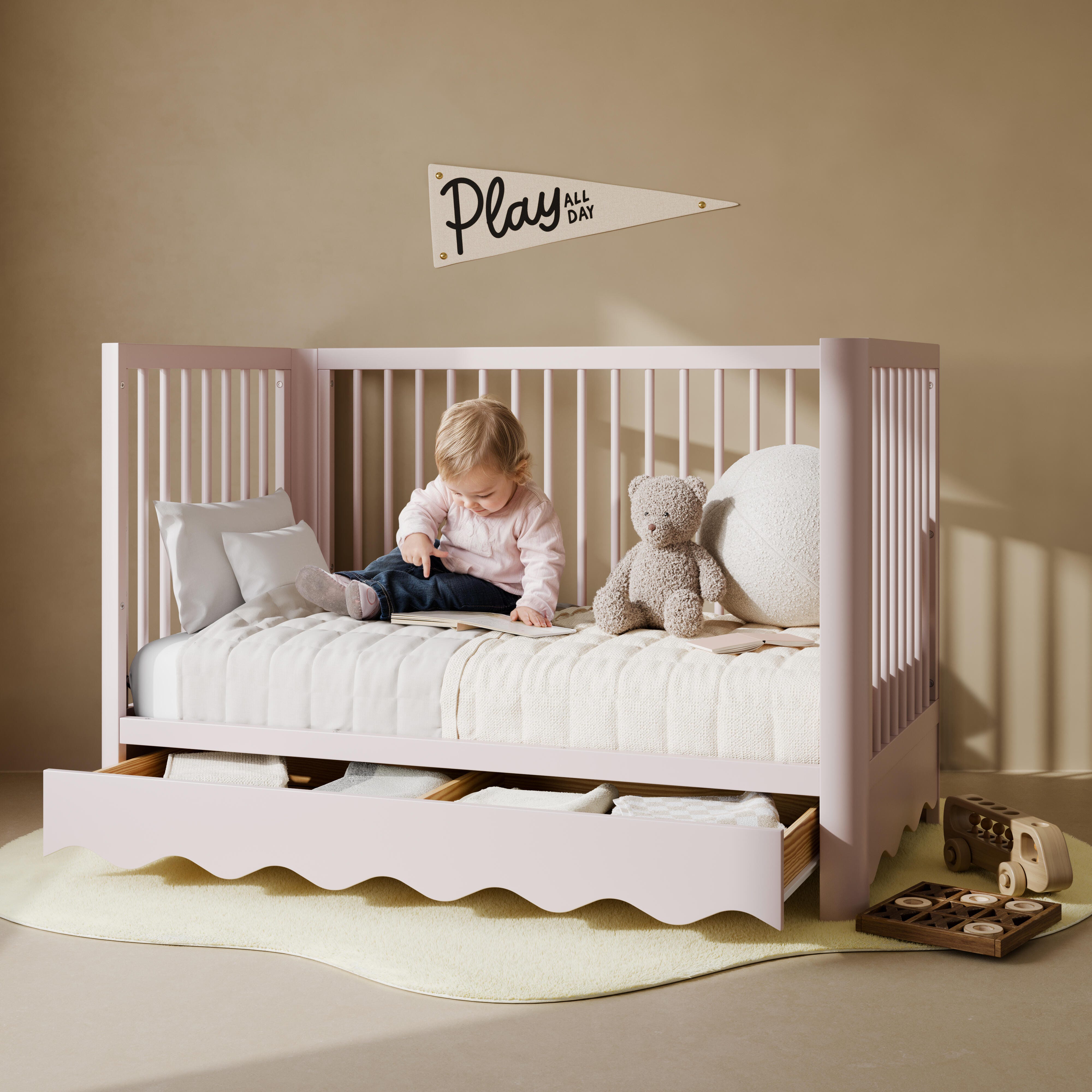 Storkcraft Casablanca 5-in-1 Convertible Crib With Storage Drawer, Blush, large
