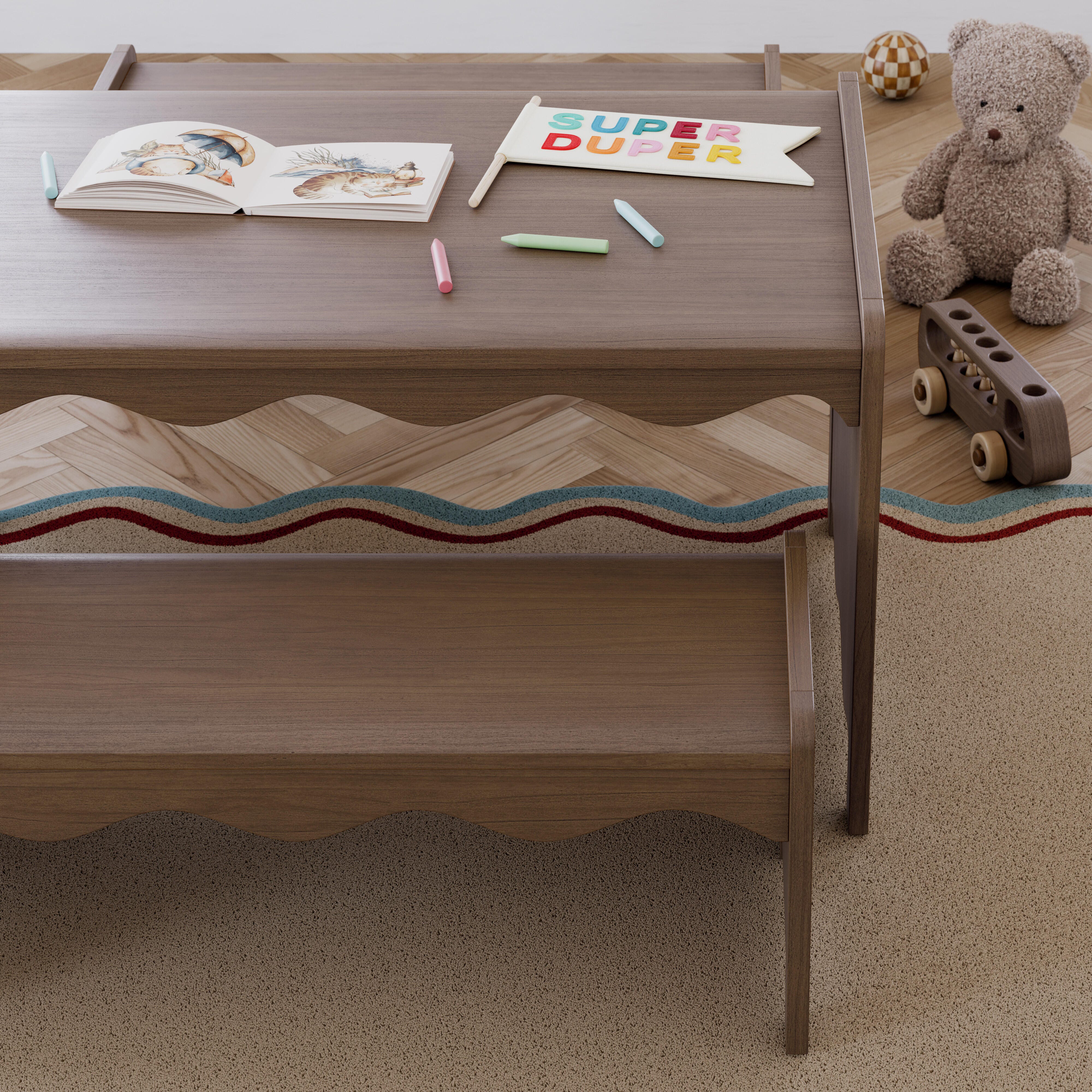 Storkcraft Casablanca Kids Table and Bench Set, Hazelnut, large