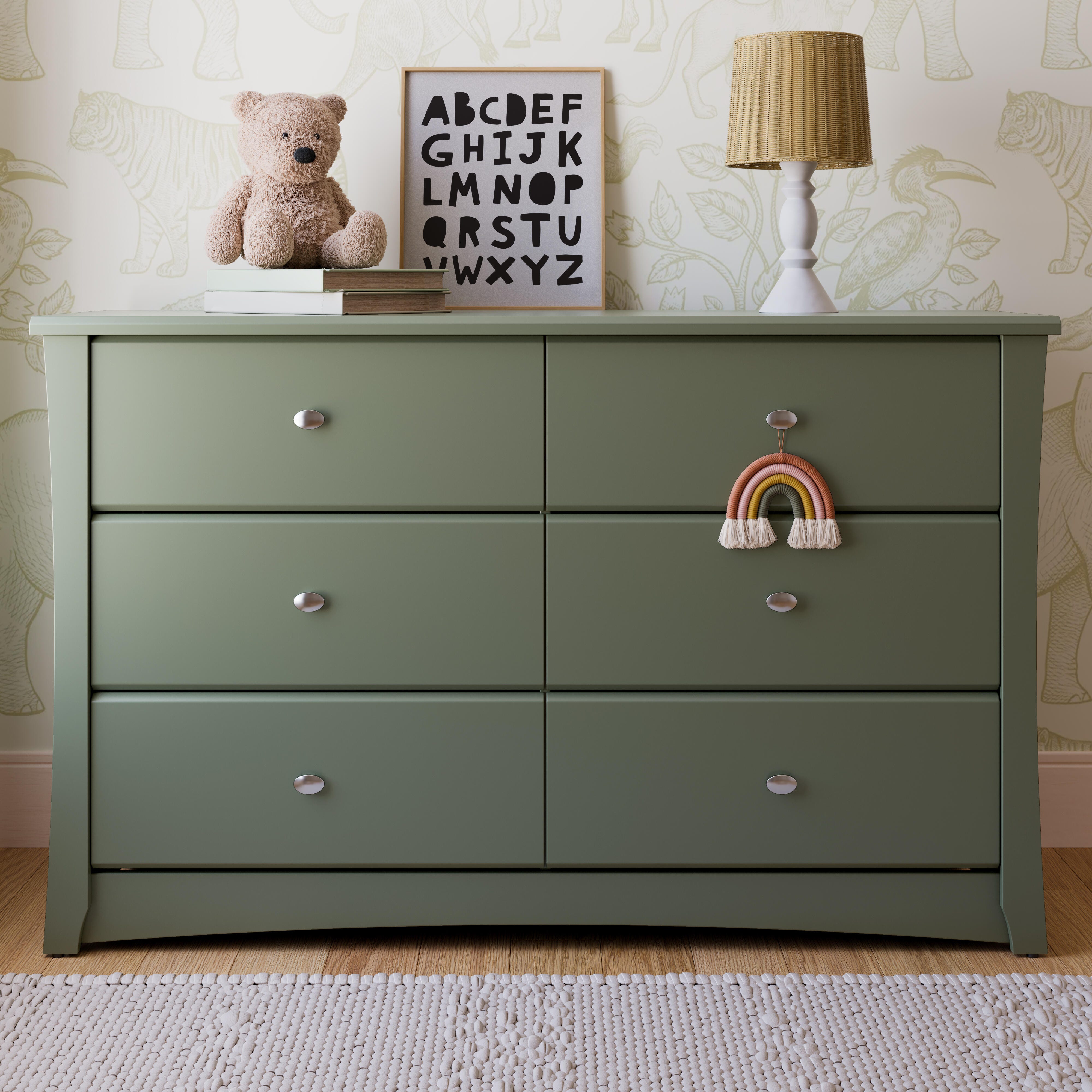 Storkcraft Crescent 6 Drawer Double Dresser, Olive, rollover