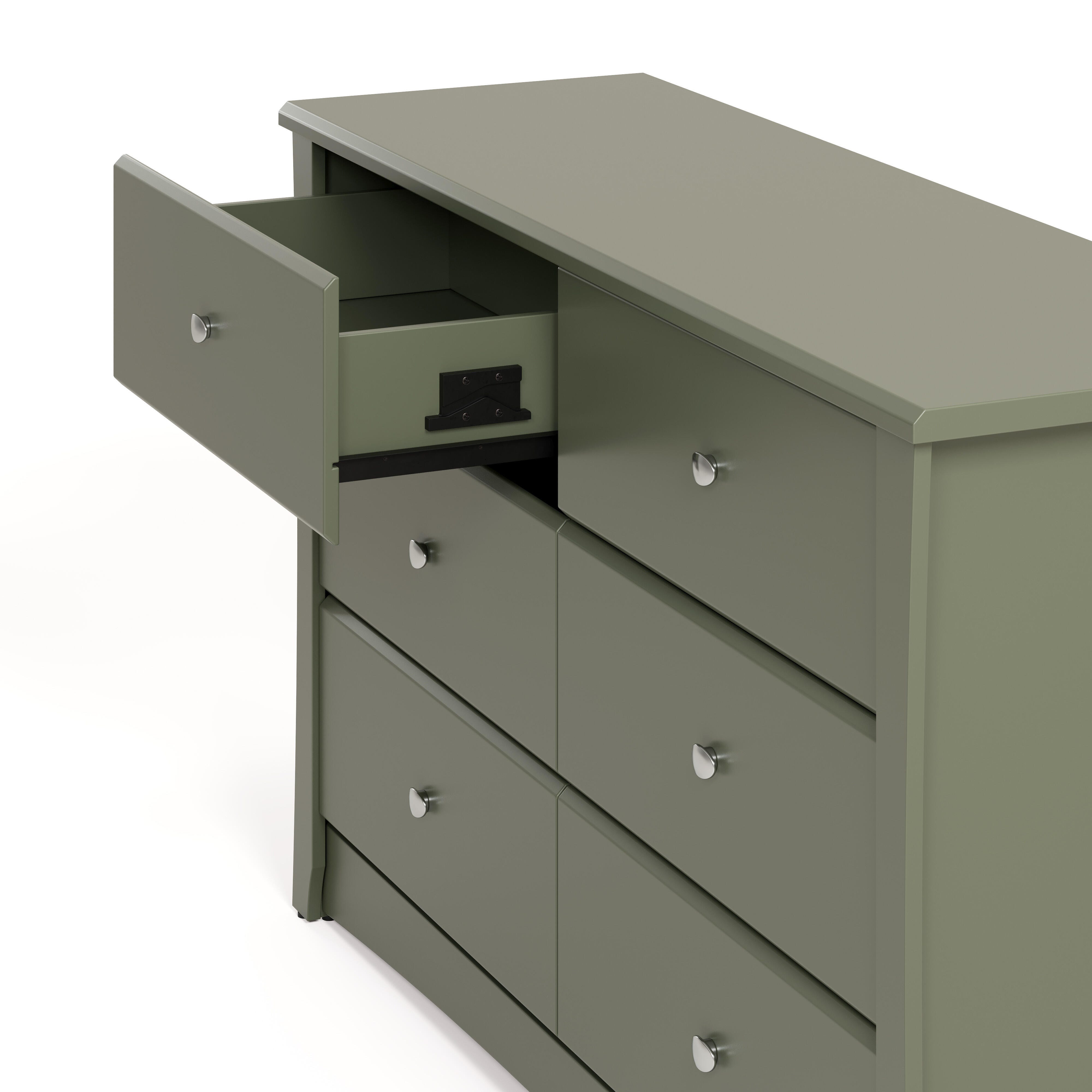 Storkcraft Crescent 6 Drawer Double Dresser, Olive, large