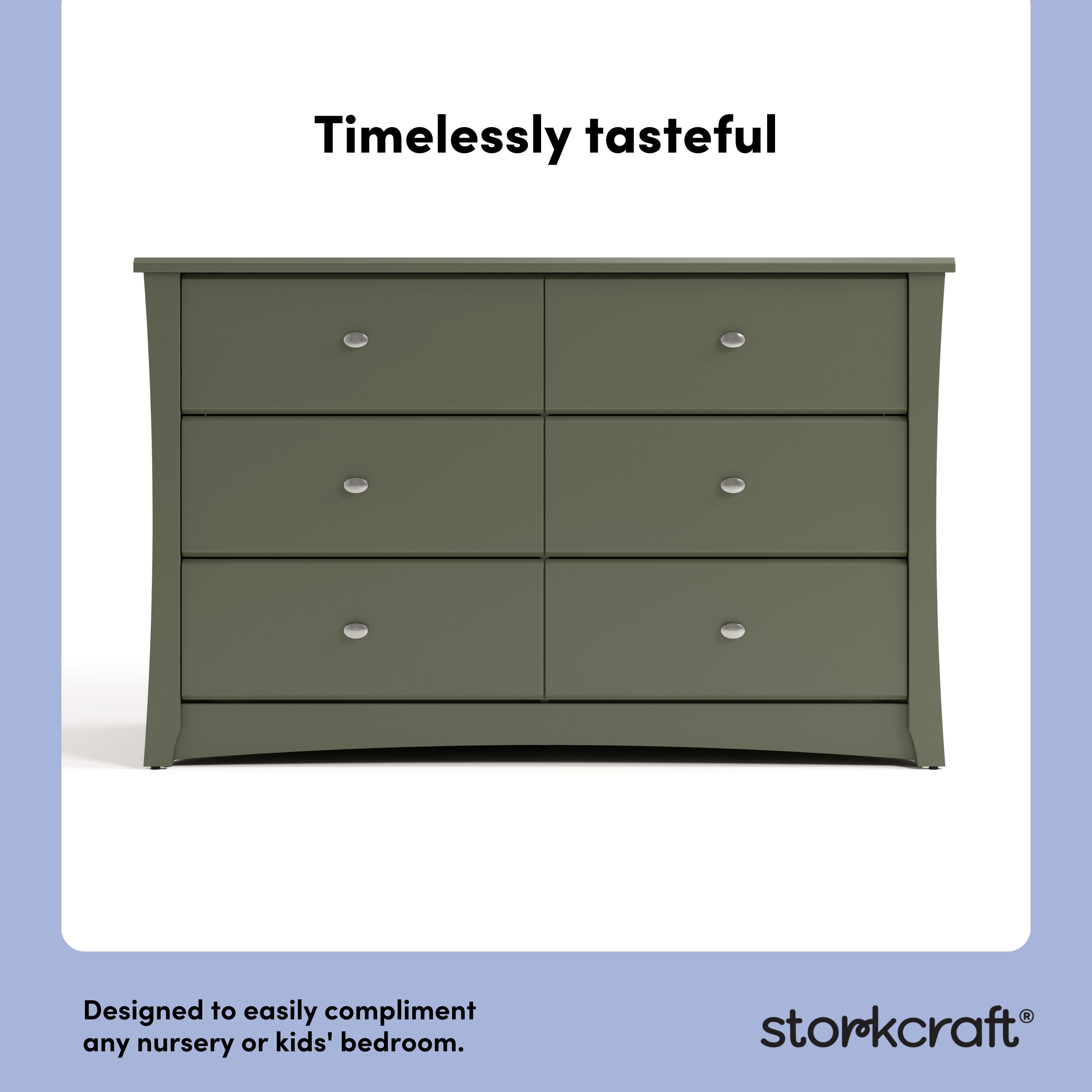 Storkcraft Crescent 6 Drawer Double Dresser, Olive, large