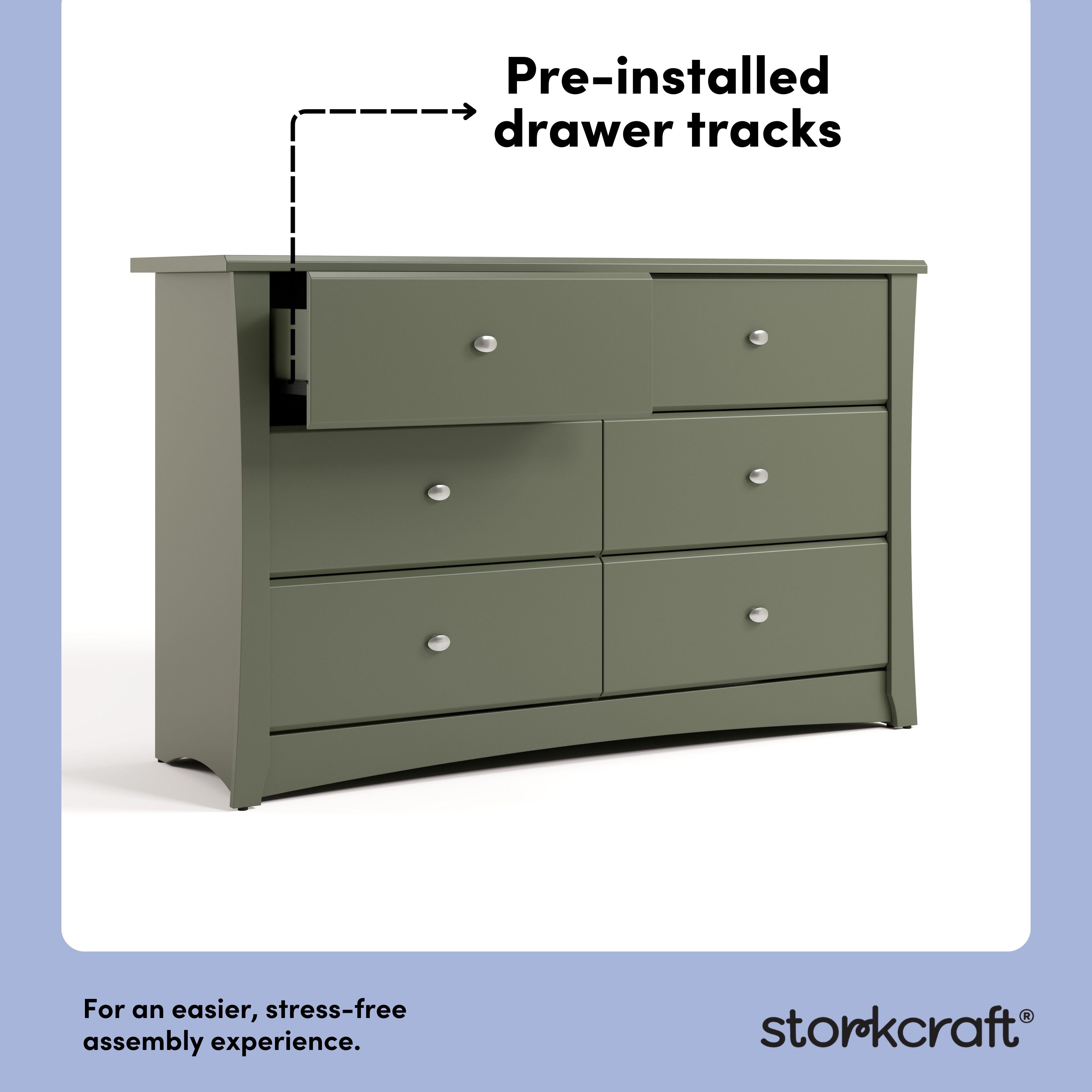 Storkcraft Crescent 6 Drawer Double Dresser, Olive, large