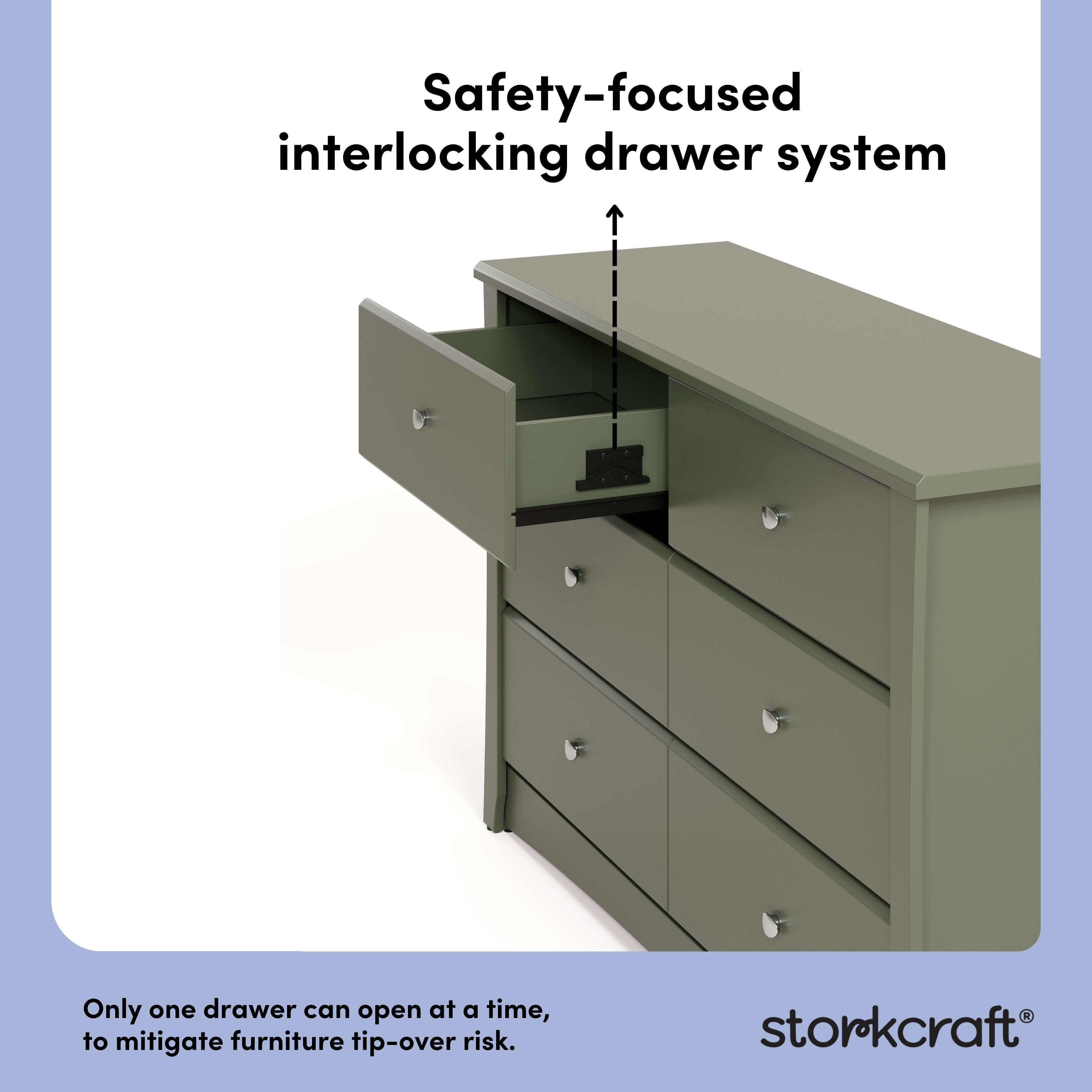 Storkcraft Crescent 6 Drawer Double Dresser, Olive, large