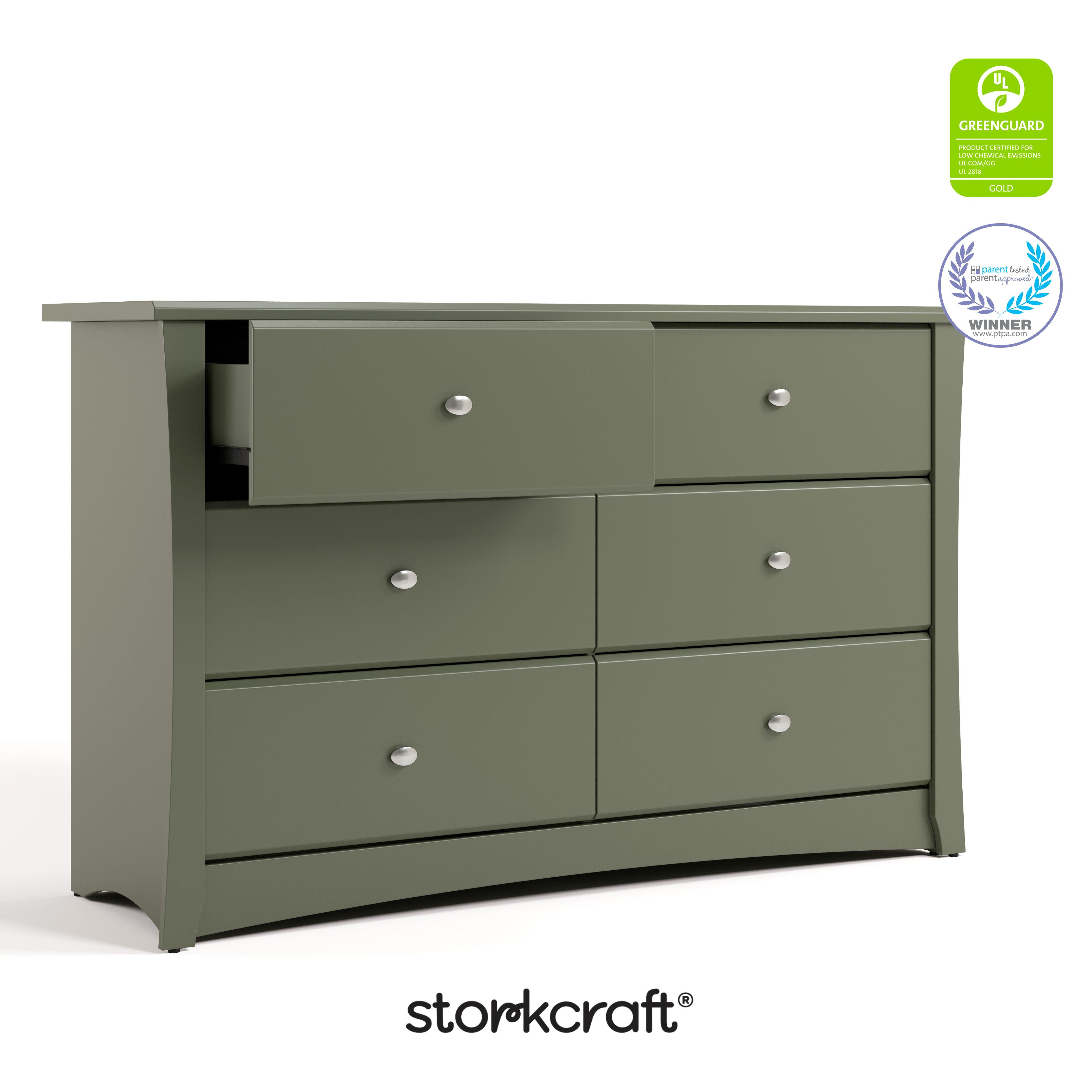 Storkcraft Crescent 6 Drawer Double Dresser, Olive, large