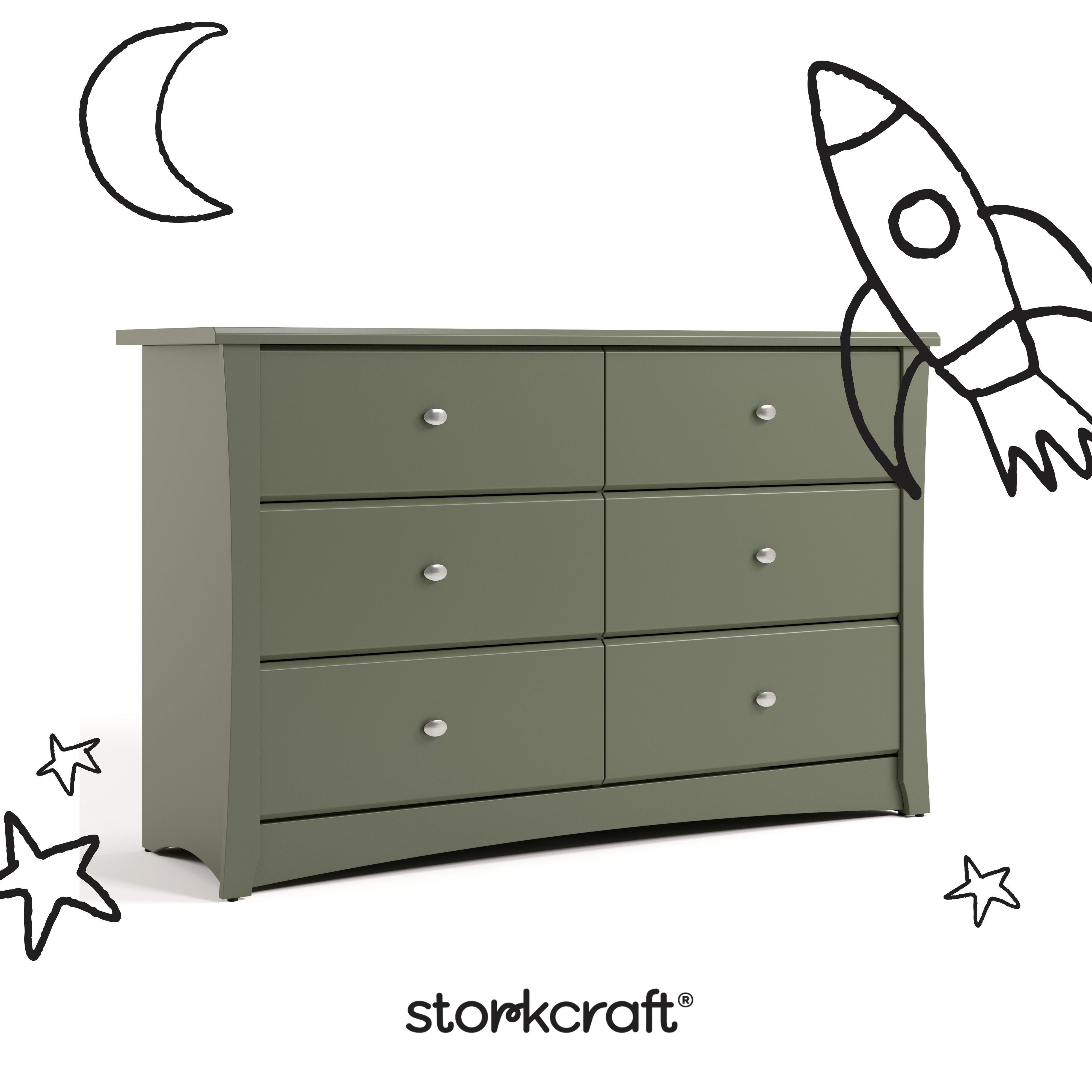 Storkcraft Crescent 6 Drawer Double Dresser, Olive, large