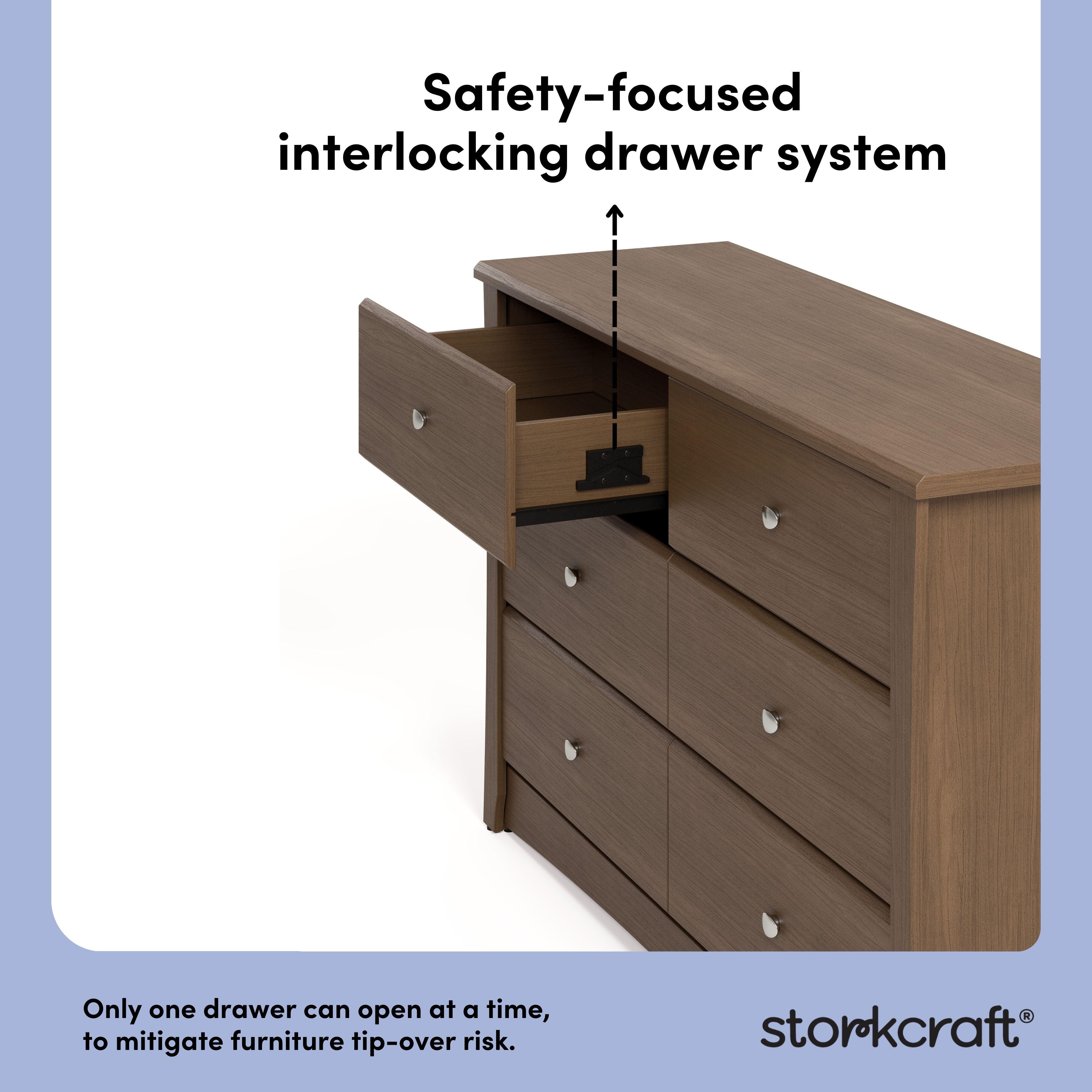 Storkcraft Crescent 6 Drawer Double Dresser, Hazelnut, large