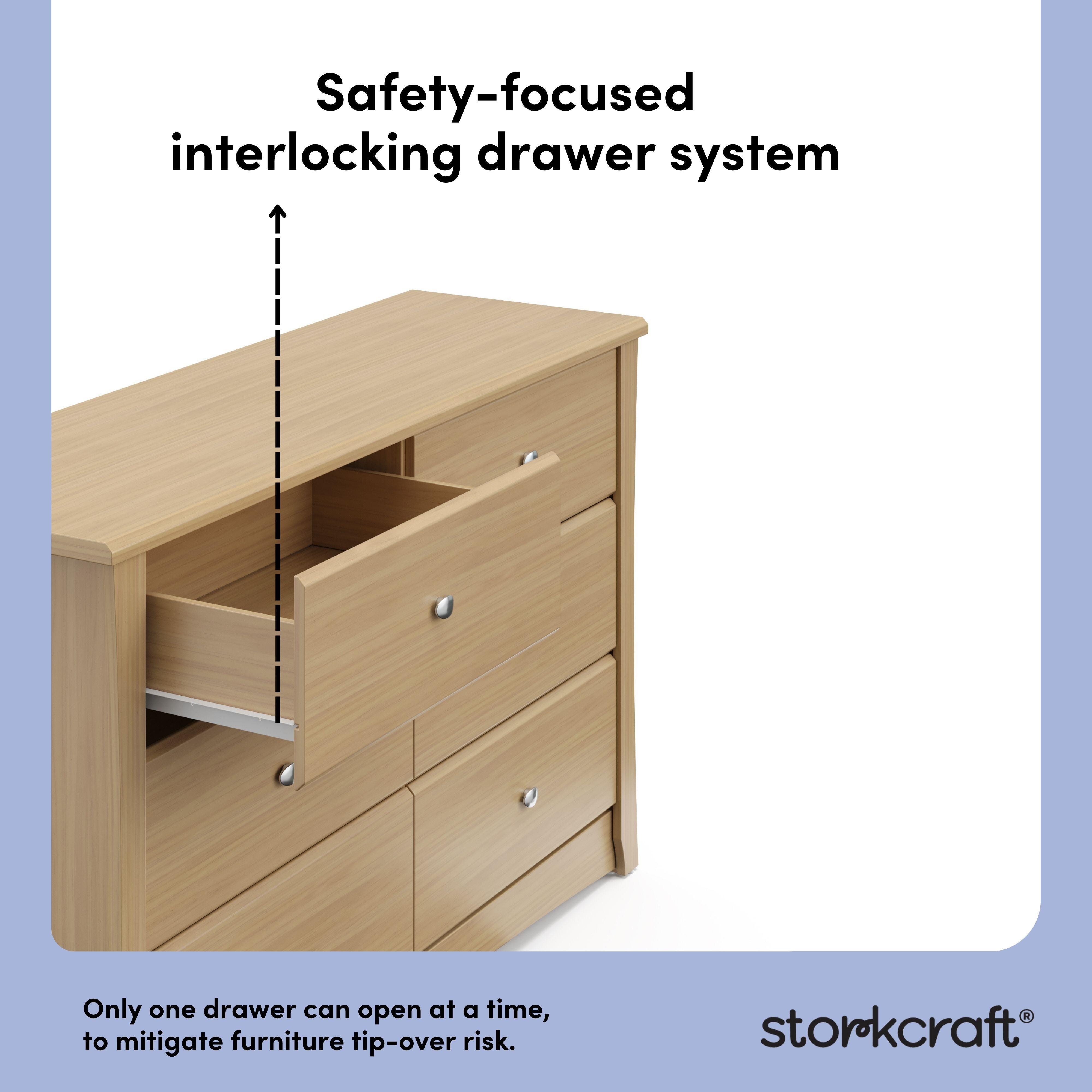Storkcraft Crescent 6 Drawer Double Dresser, Driftwood, large