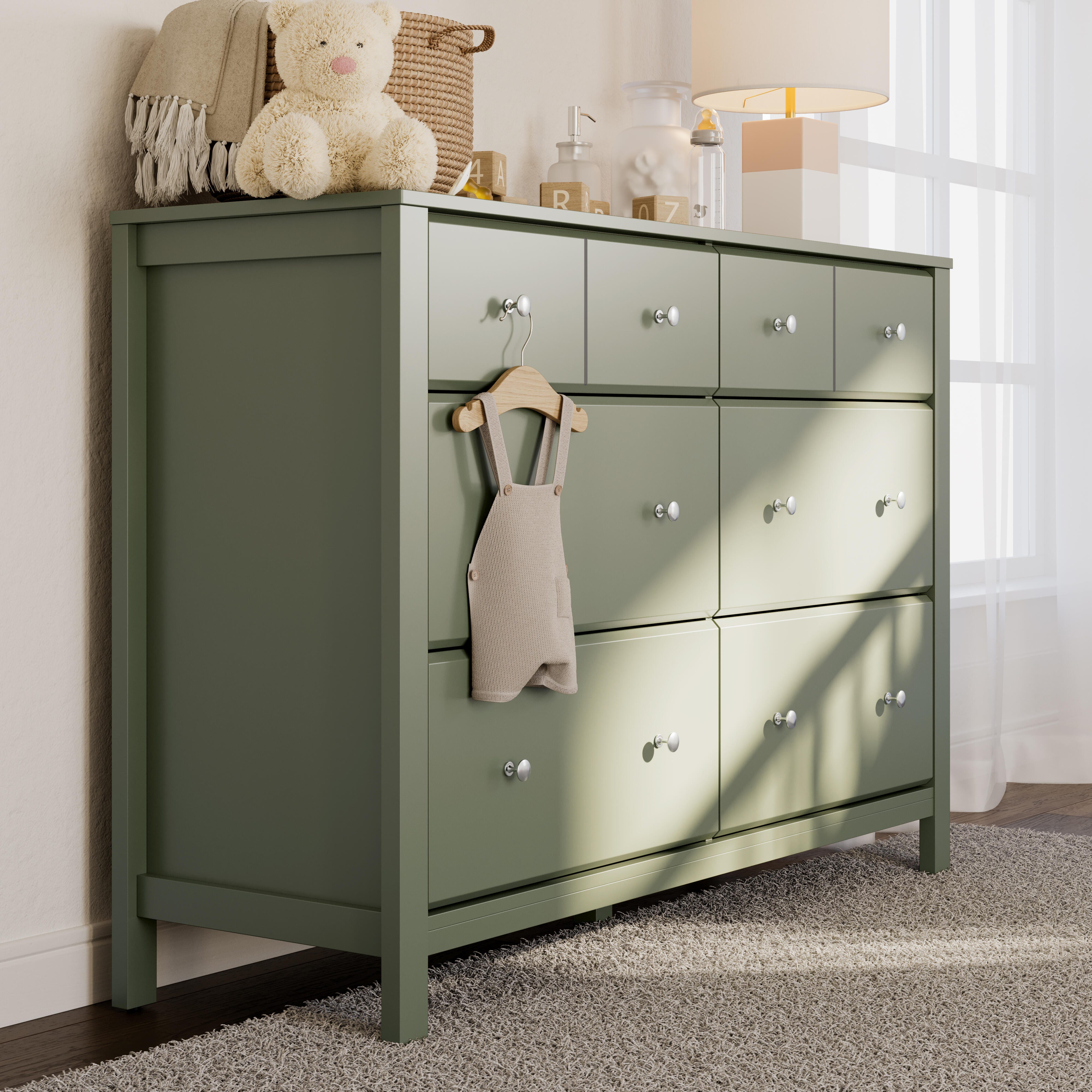 Storkcraft Horizon 6 Drawer Double Dresser, Olive, rollover