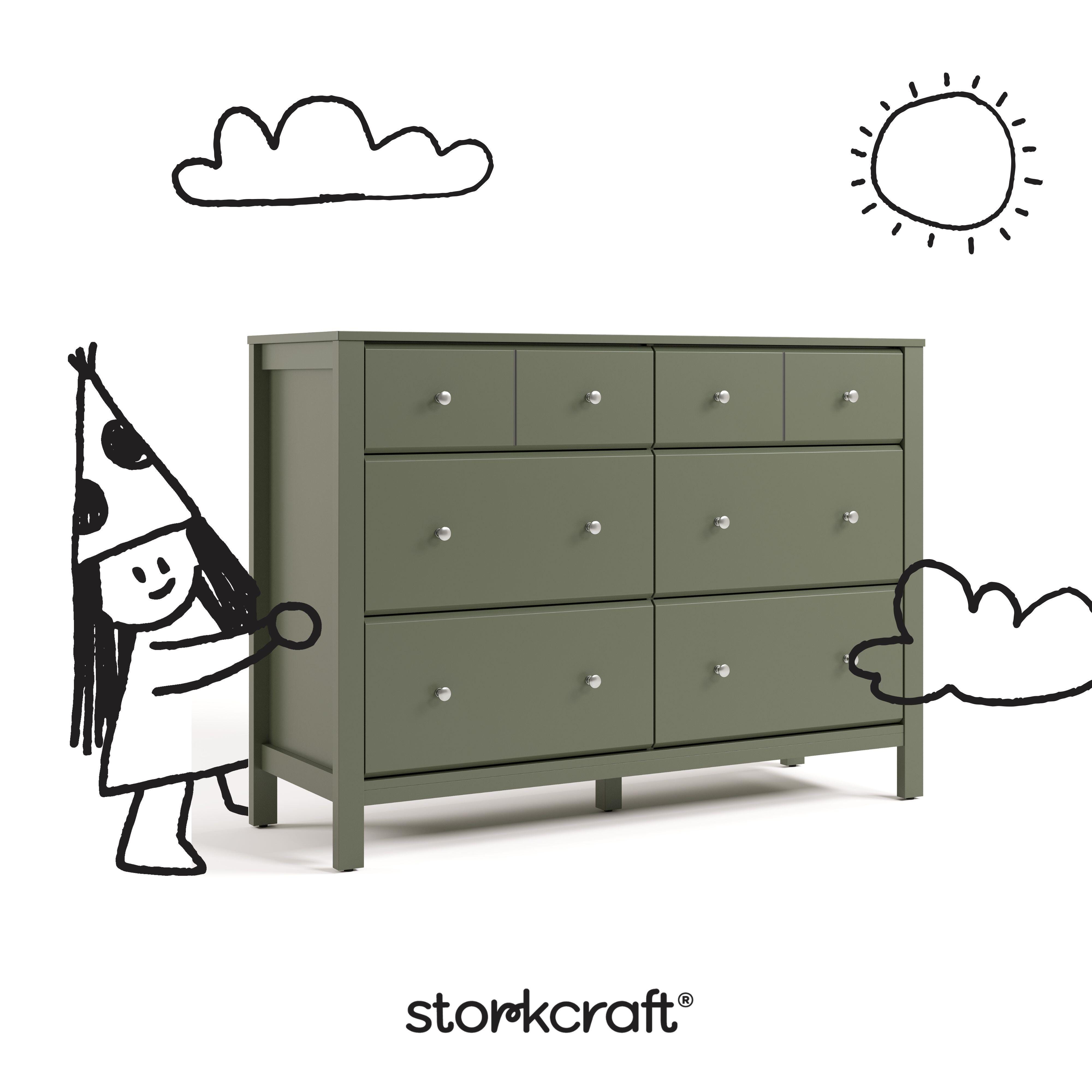Storkcraft Horizon 6 Drawer Double Dresser, Olive, large