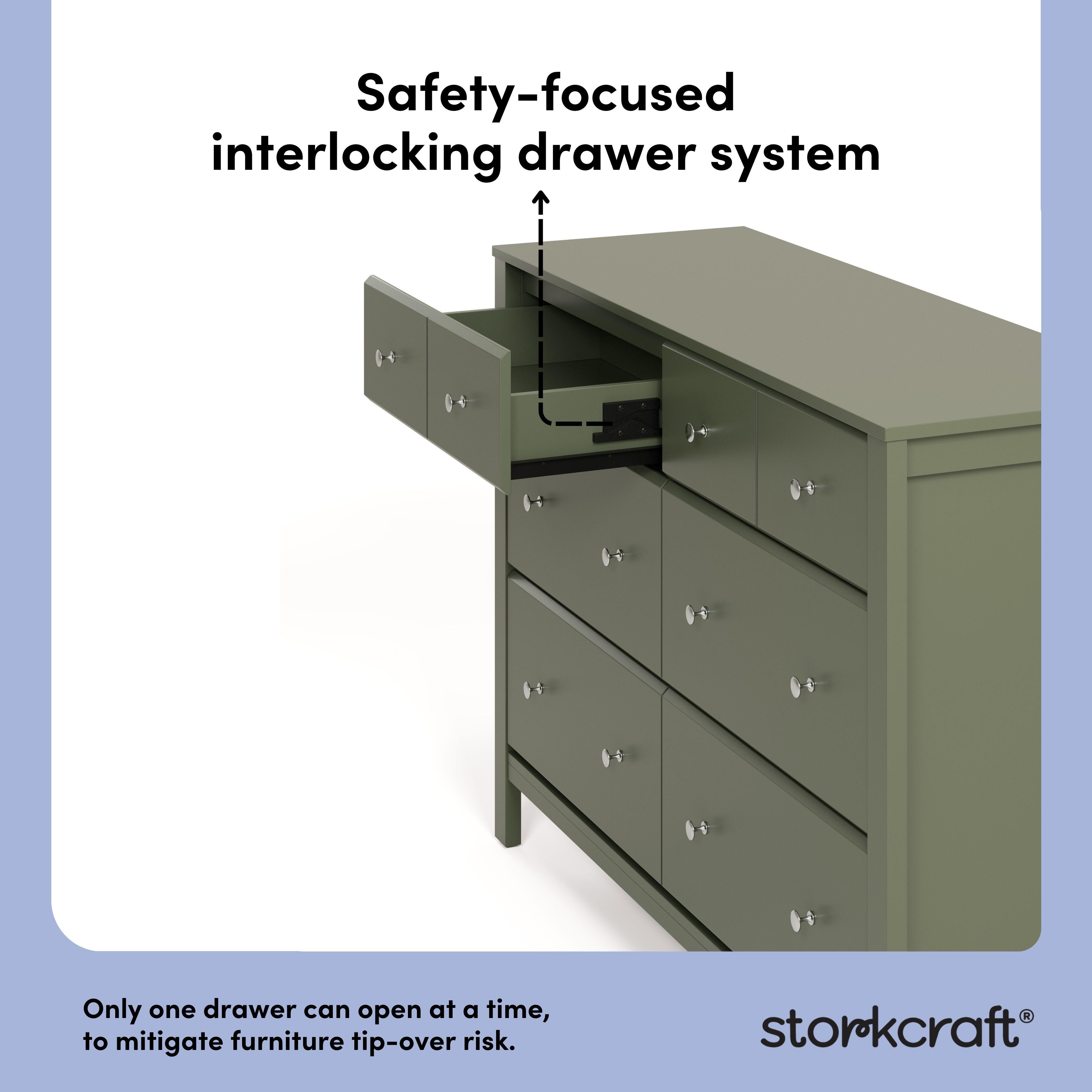 Storkcraft Horizon 6 Drawer Double Dresser, Olive, large