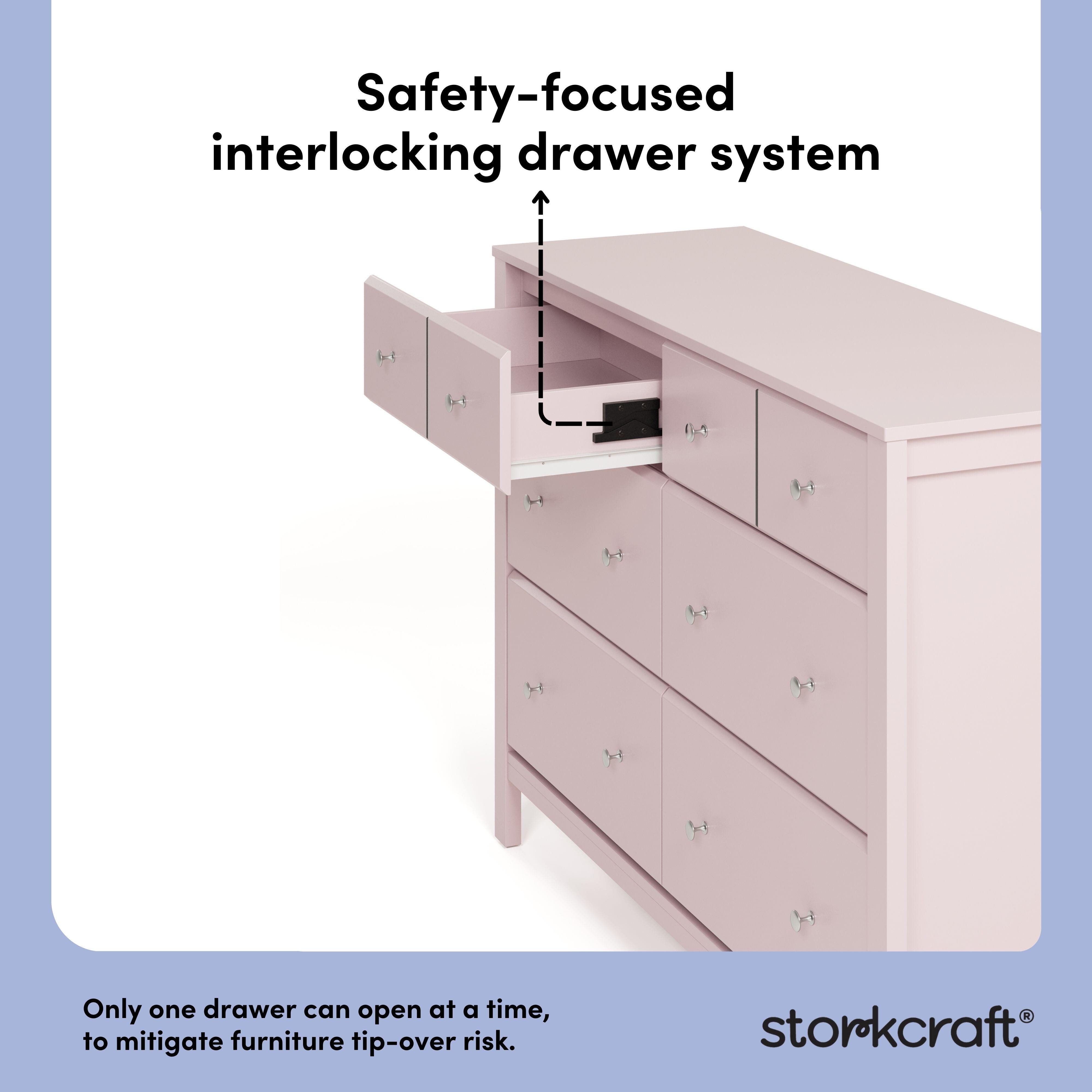 Storkcraft Horizon 6 Drawer Double Dresser, Blush, large