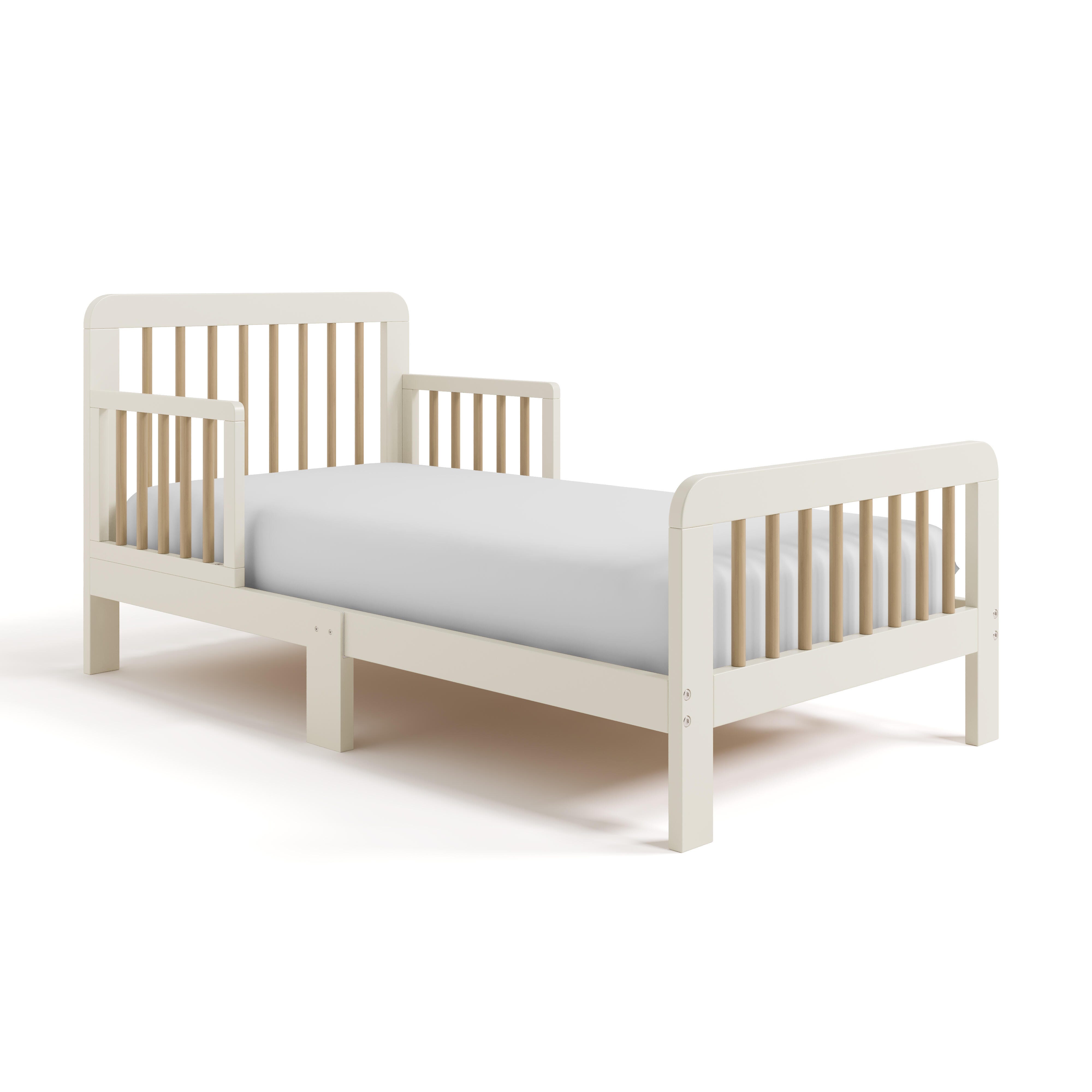 Storkcraft Pasadena Toddler Bed with Guardrails, Frosted Oat/Driftwood, large