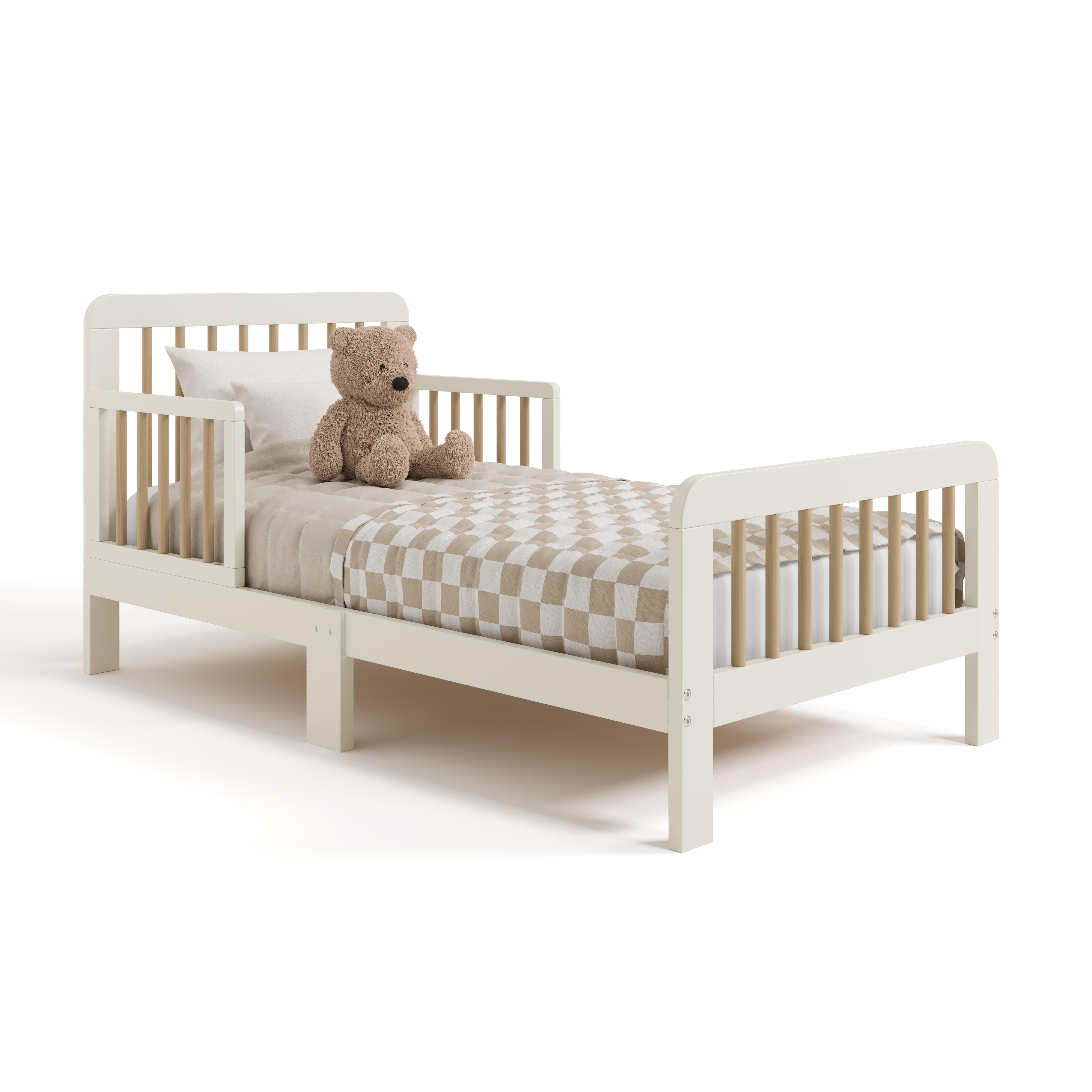 Storkcraft Pasadena Toddler Bed with Guardrails, Frosted Oat/Driftwood, large