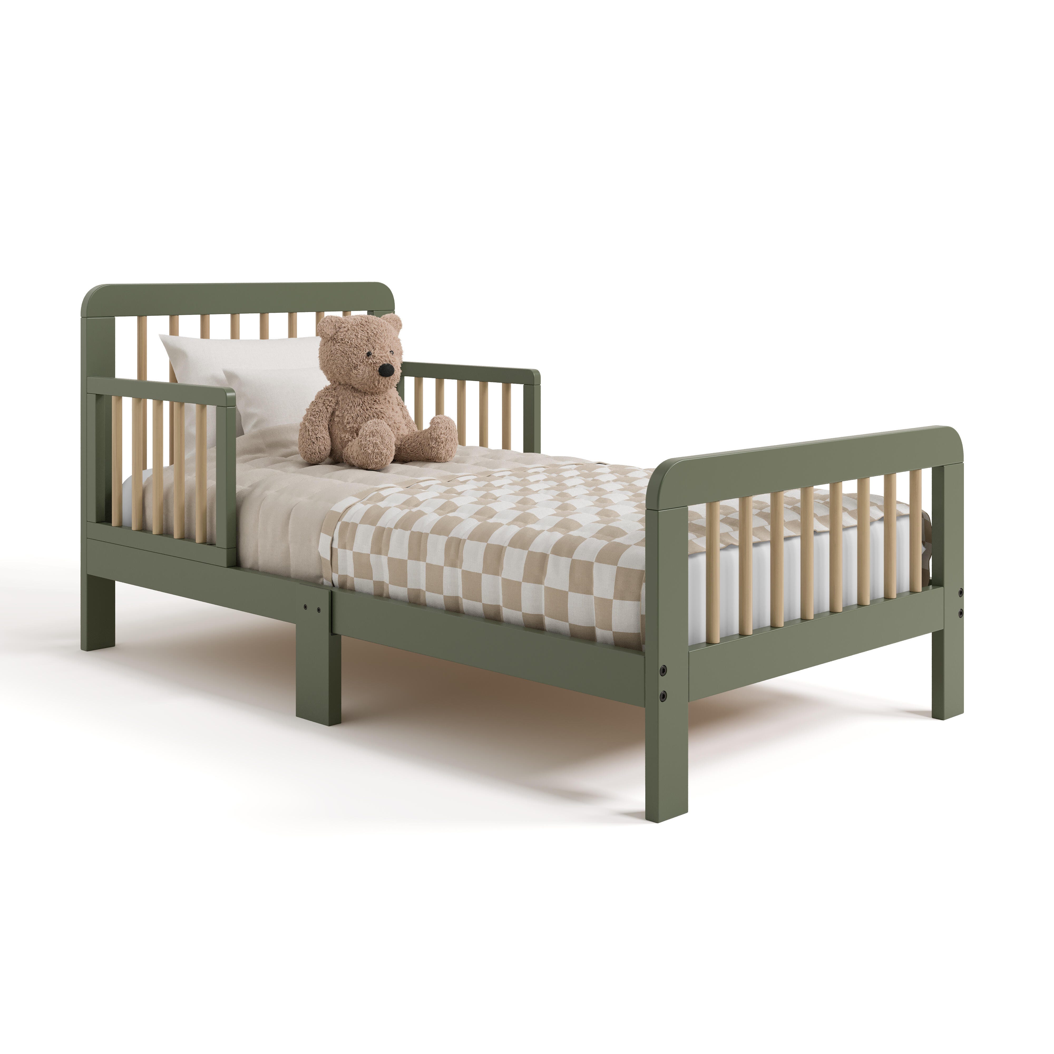 Storkcraft Pasadena Toddler Bed with Guardrails, Olive/Driftwood, large