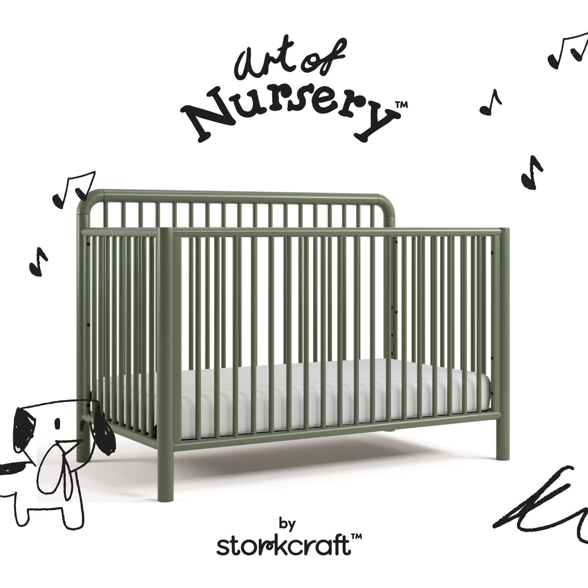 Storkcraft Porto 5-in-1 Convertible Crib with Guardrail, Olive, large