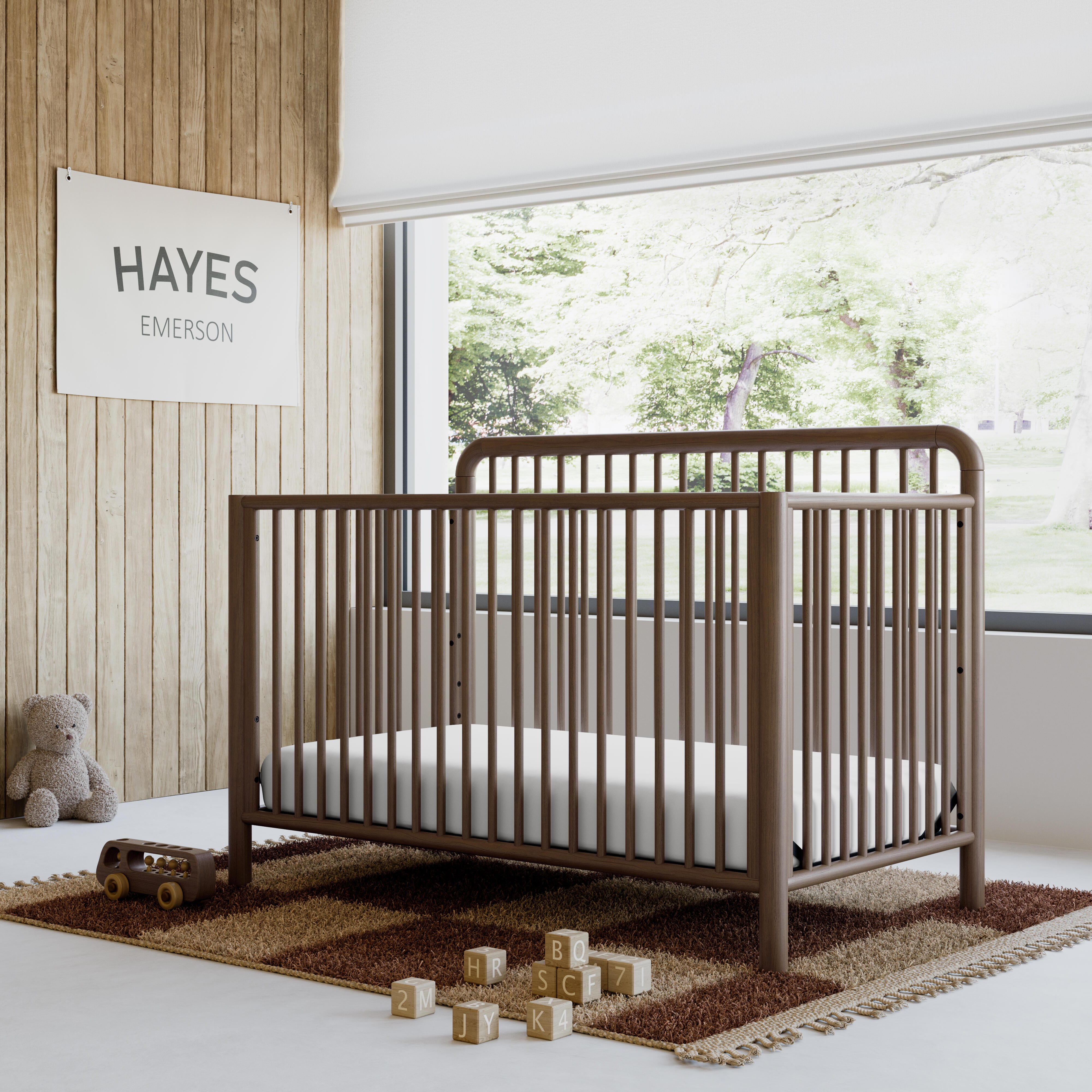 Storkcraft Porto 5-in-1 Convertible Crib with Guardrail, Hazelnut, rollover