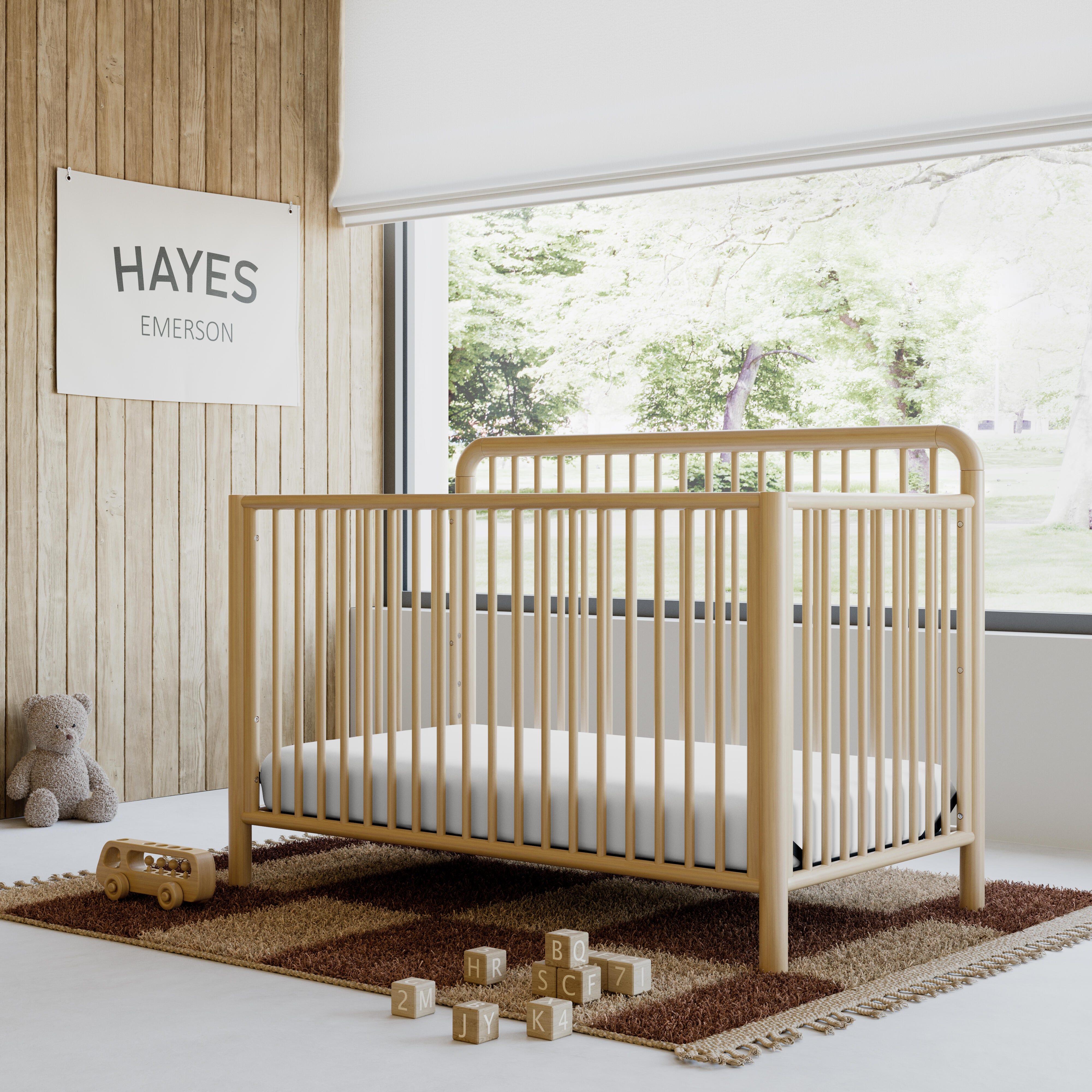 Storkcraft Porto 5-in-1 Convertible Crib with Guardrail, Driftwood, rollover