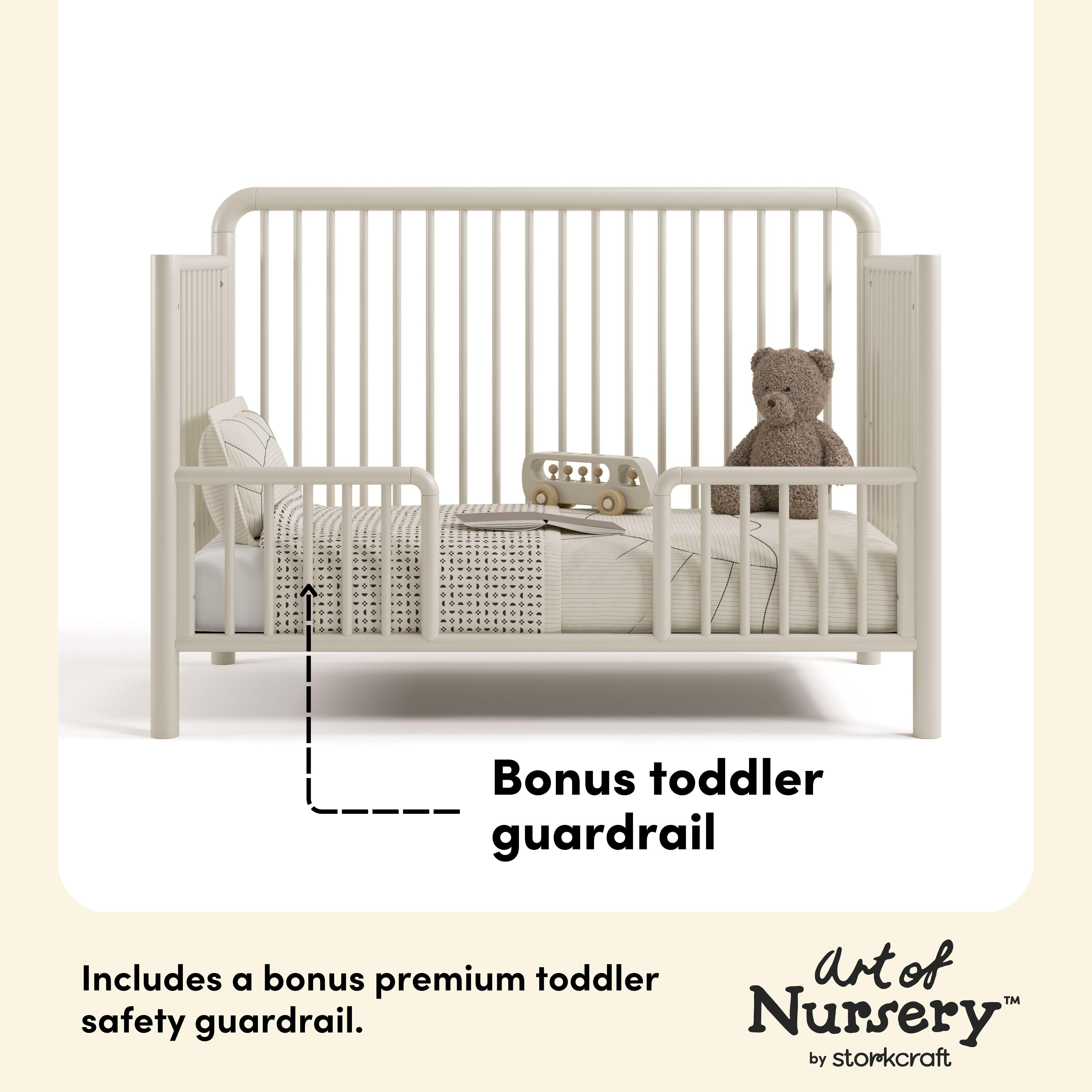 Storkcraft Porto 5-in-1 Convertible Crib with Guardrail, Frosted Oat, large