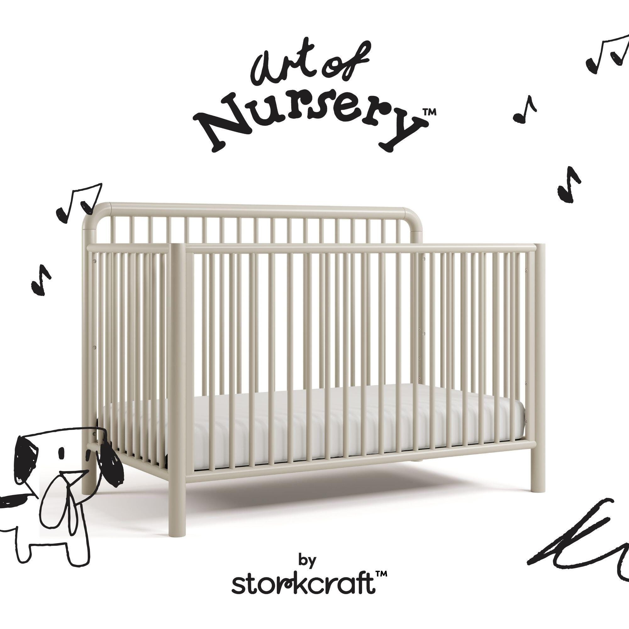 Storkcraft Porto 5-in-1 Convertible Crib with Guardrail, Frosted Oat, large