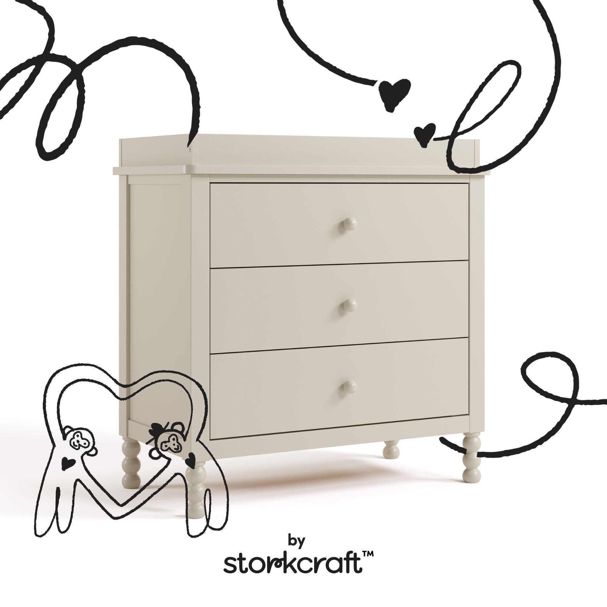 Storkcraft Rio 3 Drawer Chest with Removable Changing Topper, Frosted Oat, large