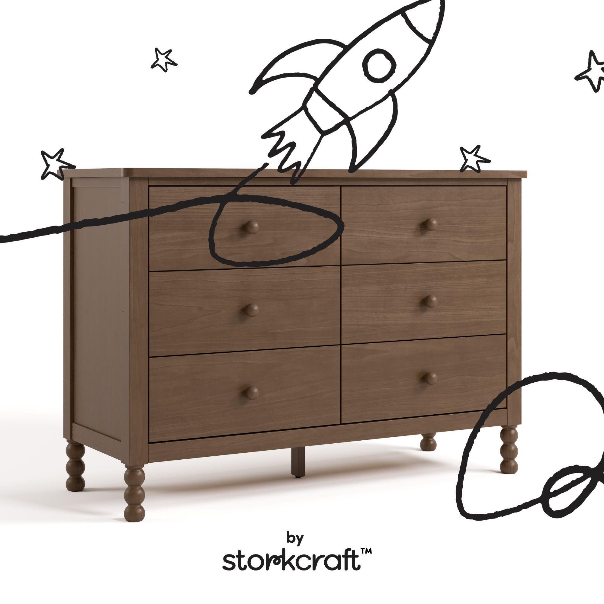 Storkcraft Rio 6 Drawer Double Dresser, Hazelnut, large