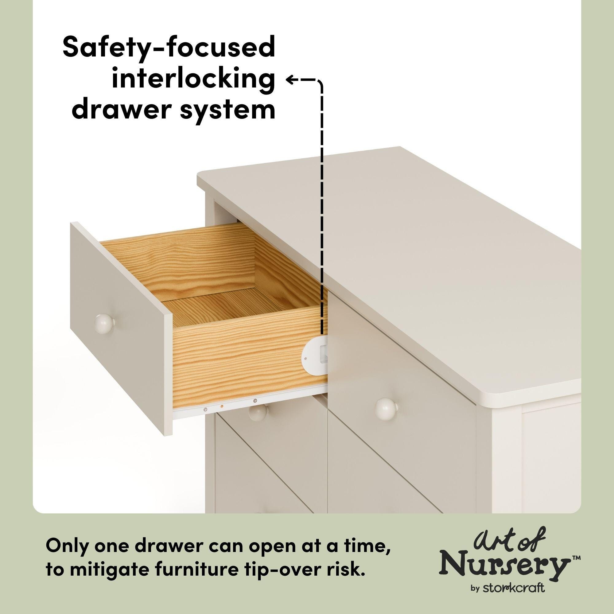Storkcraft Rio 6 Drawer Double Dresser, Frosted Oat, large