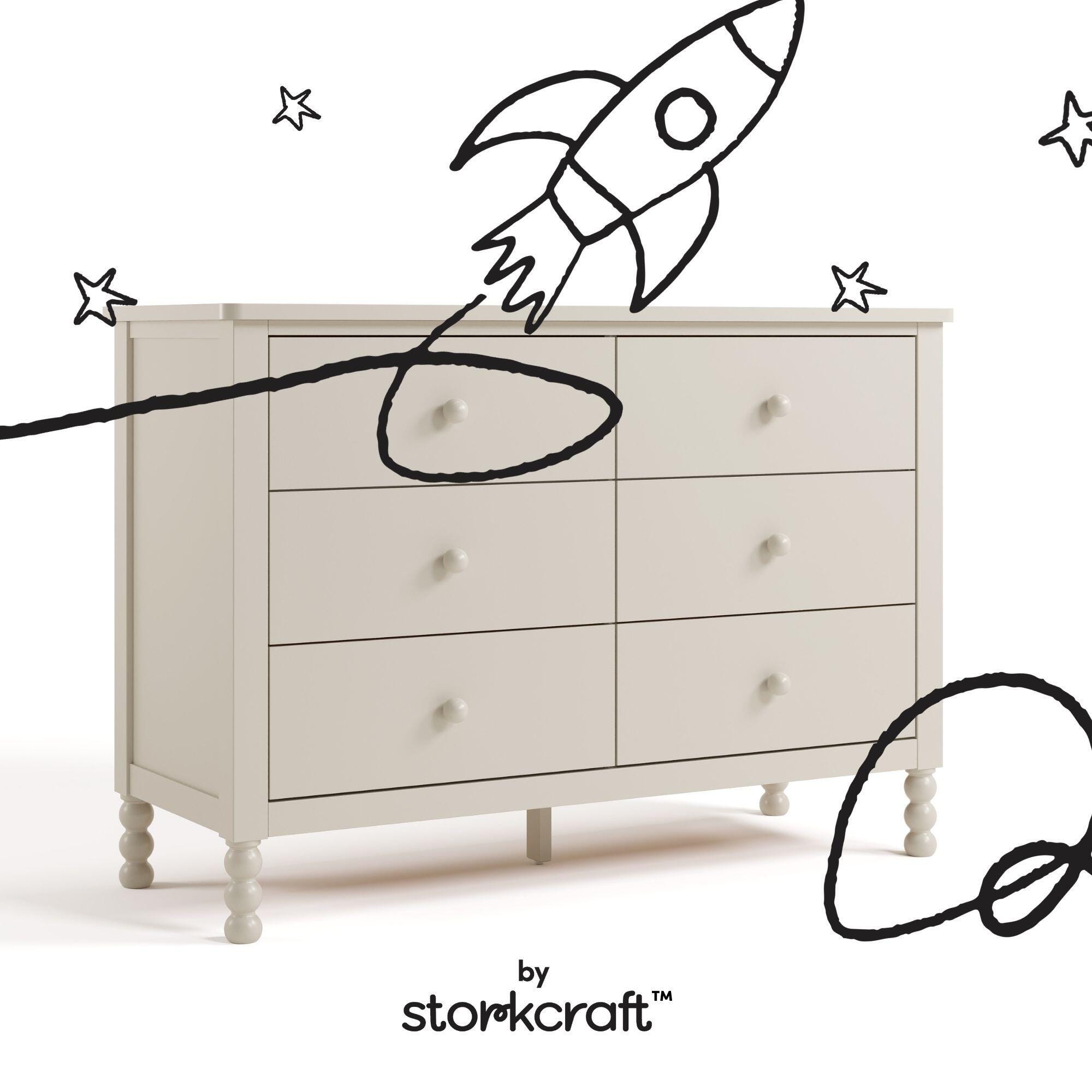 Storkcraft Rio 6 Drawer Double Dresser, Frosted Oat, large