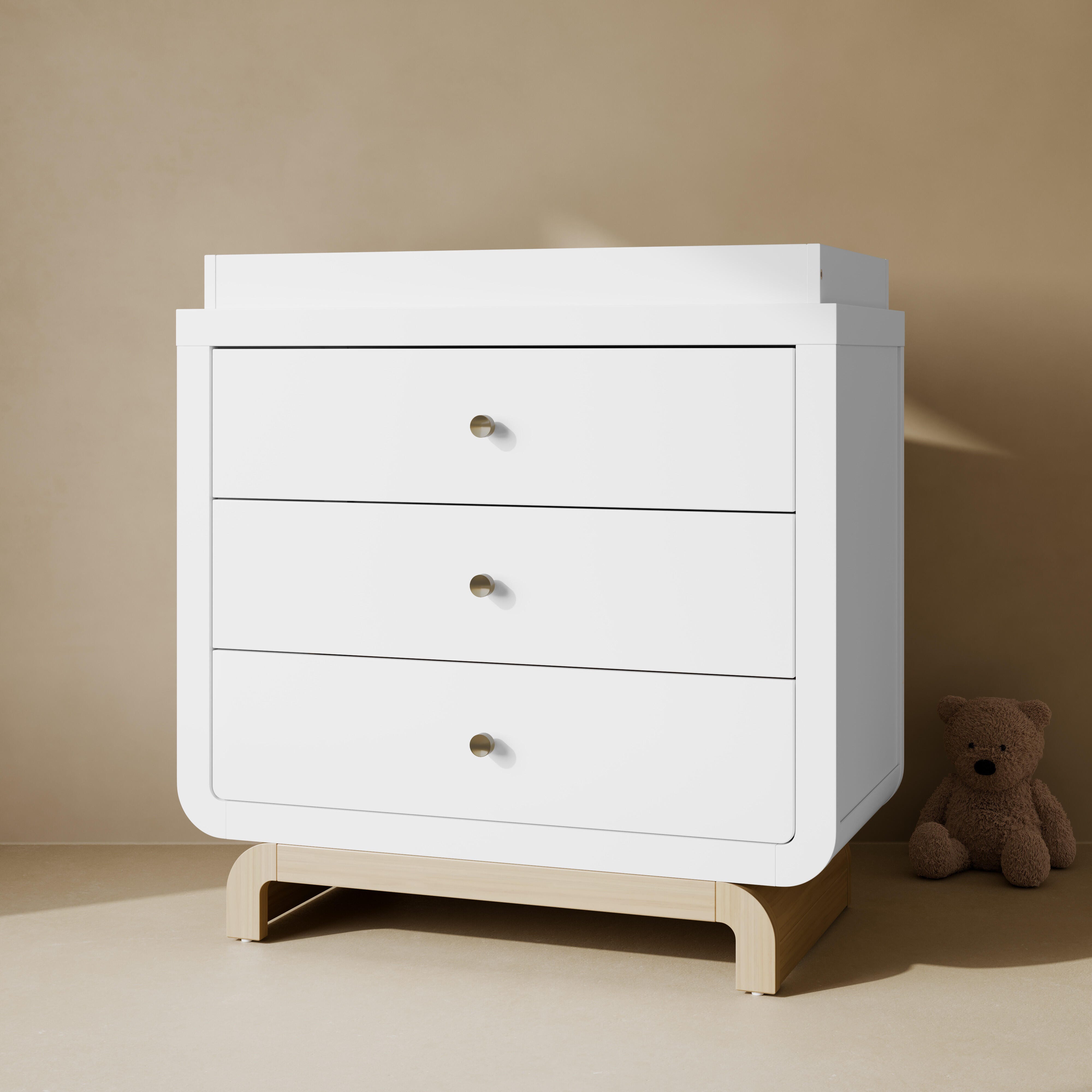 Storkcraft Santorini 3 Drawer Chest with Removable Changing Topper, White/Driftwood, rollover