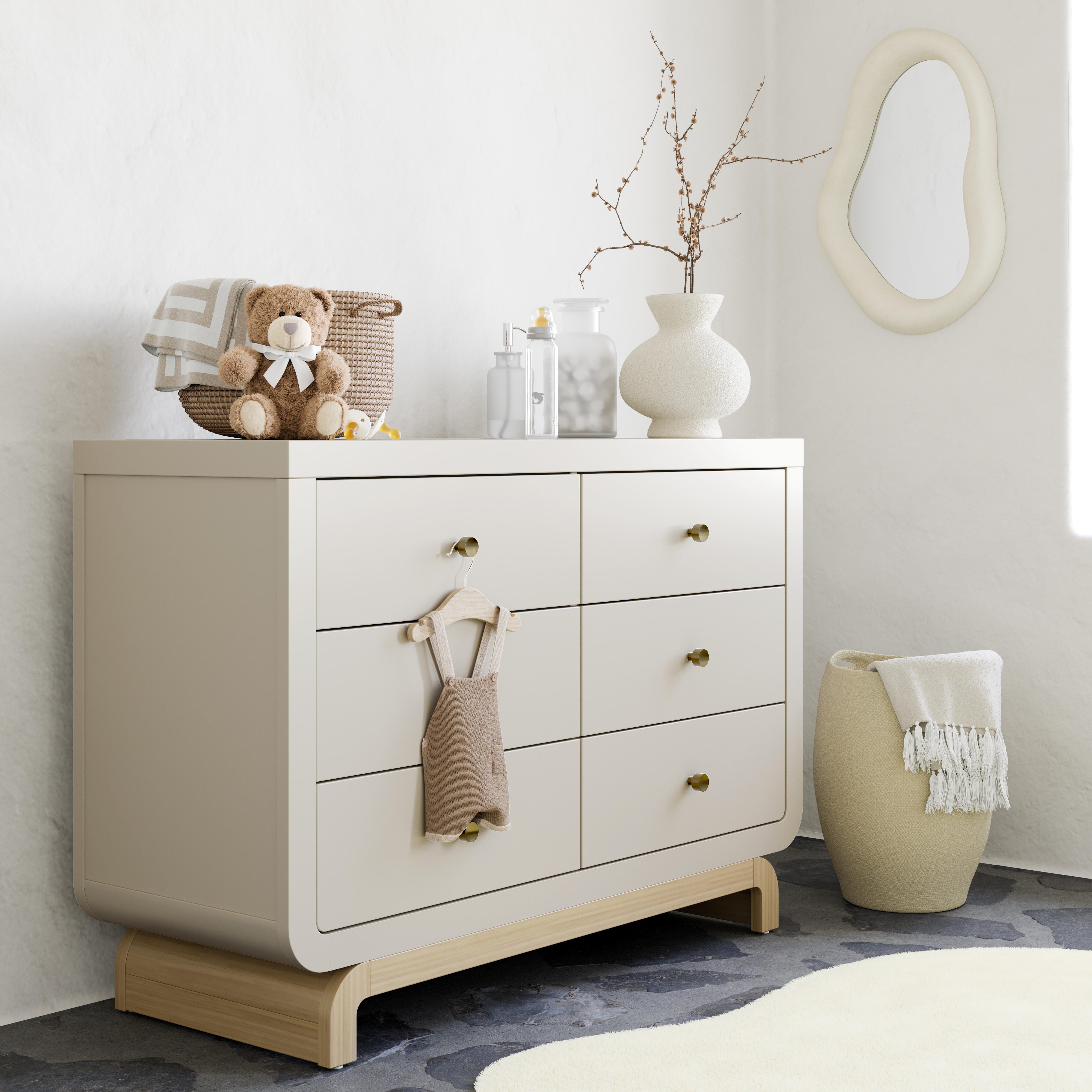 Storkcraft Santorini 6 Drawer Double Dresser, Frosted Oat/Driftwood, rollover