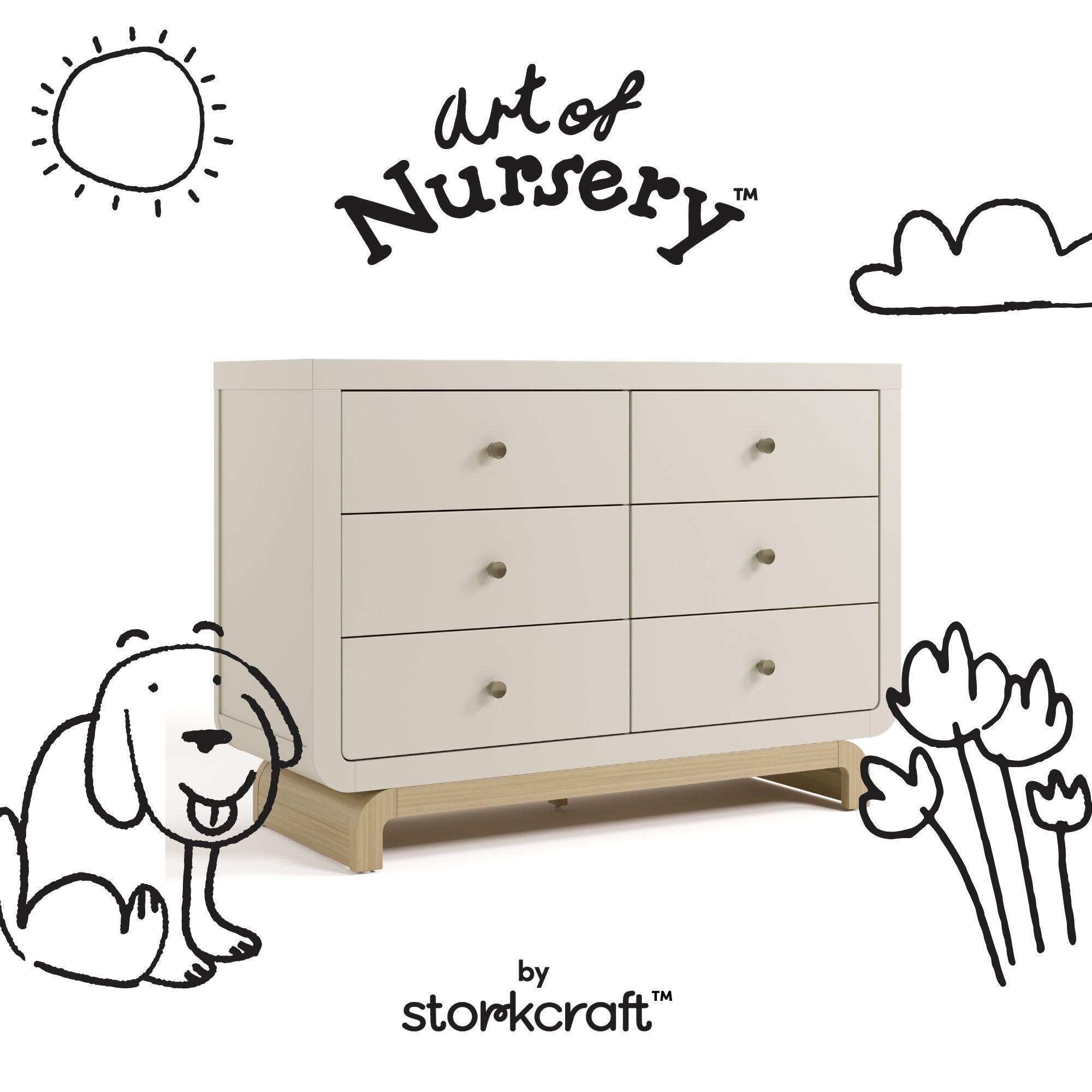 Storkcraft Santorini 6 Drawer Double Dresser, Frosted Oat/Driftwood, large