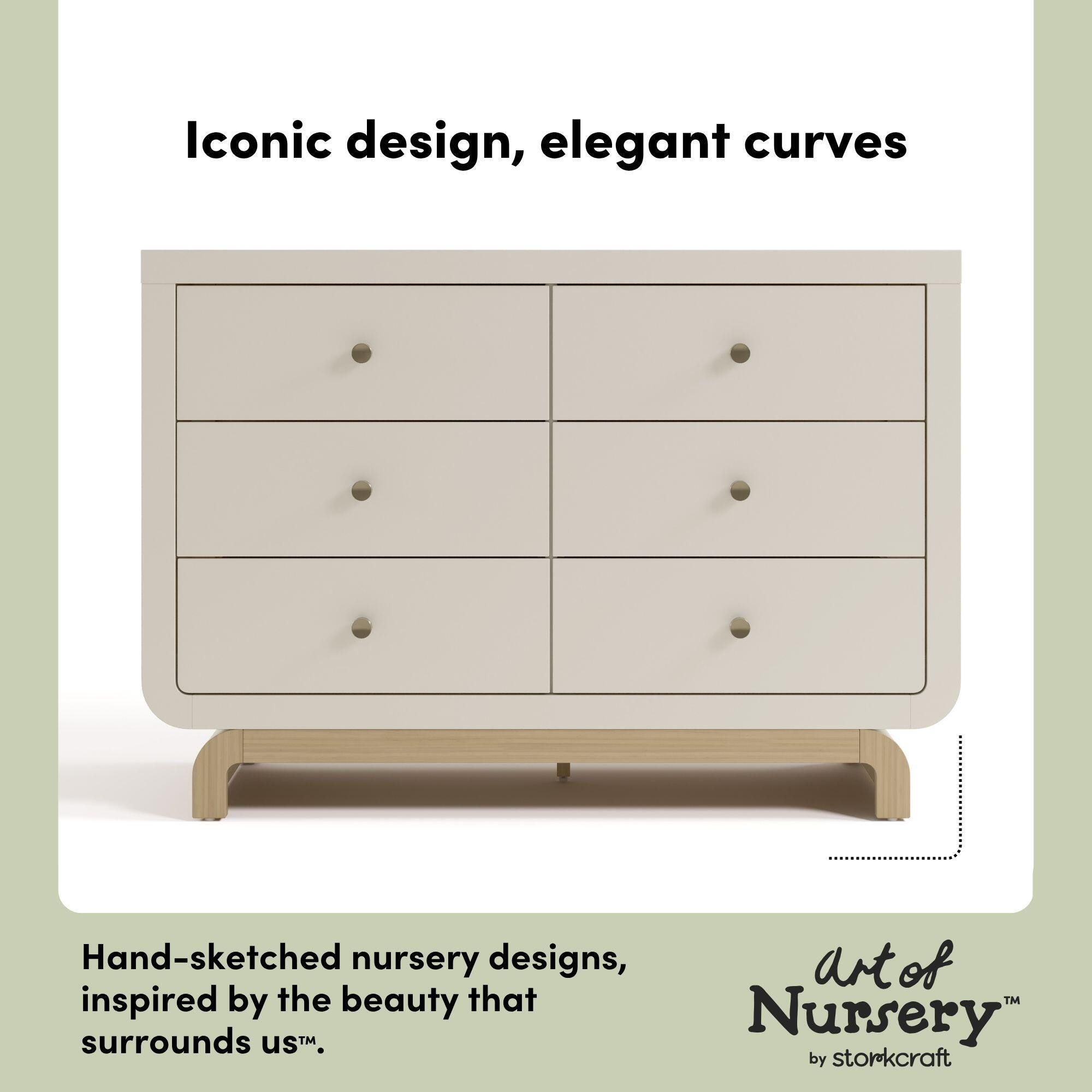 Storkcraft Santorini 6 Drawer Double Dresser, Frosted Oat/Driftwood, large