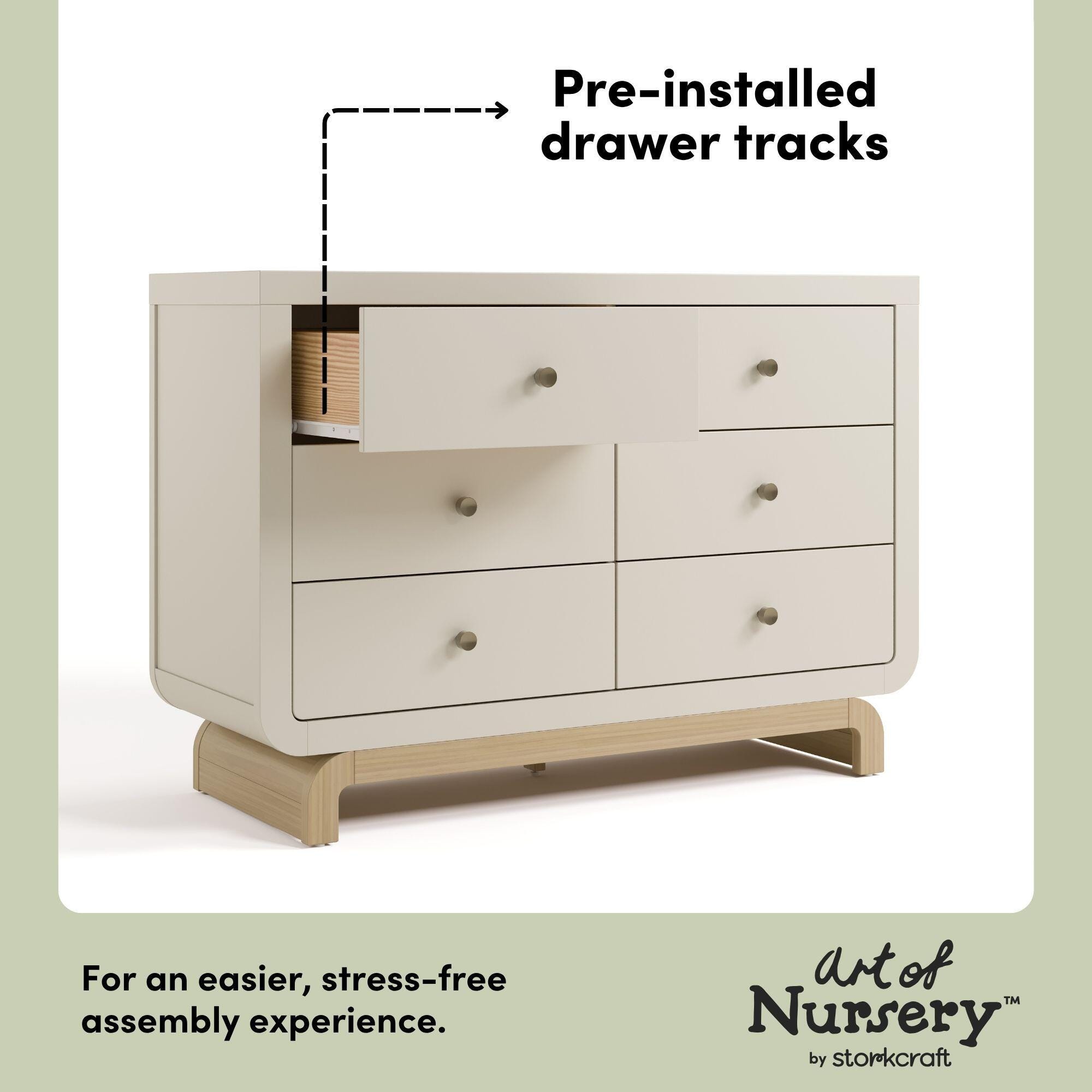 Storkcraft Santorini 6 Drawer Double Dresser, Frosted Oat/Driftwood, large