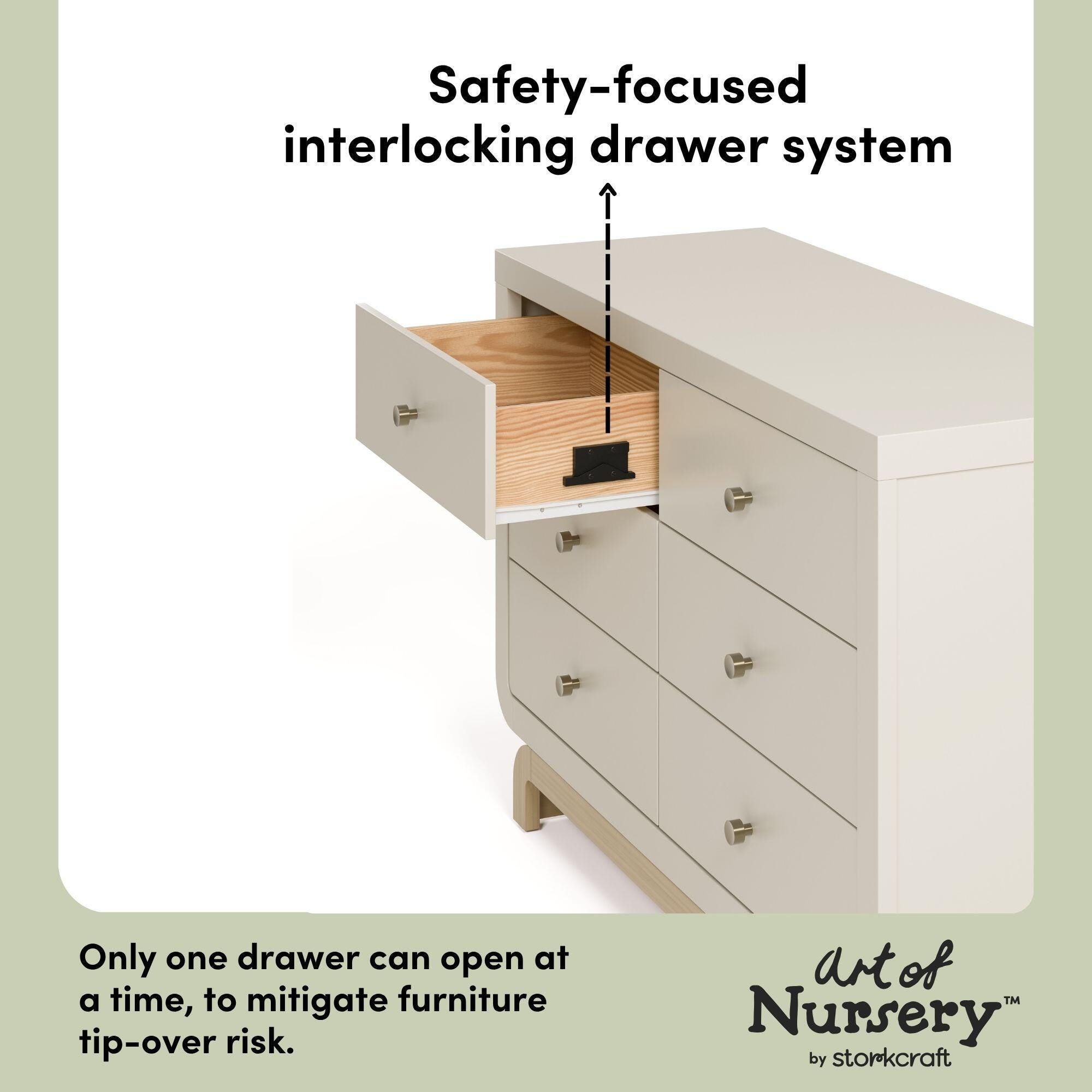 Storkcraft Santorini 6 Drawer Double Dresser, Frosted Oat/Driftwood, large