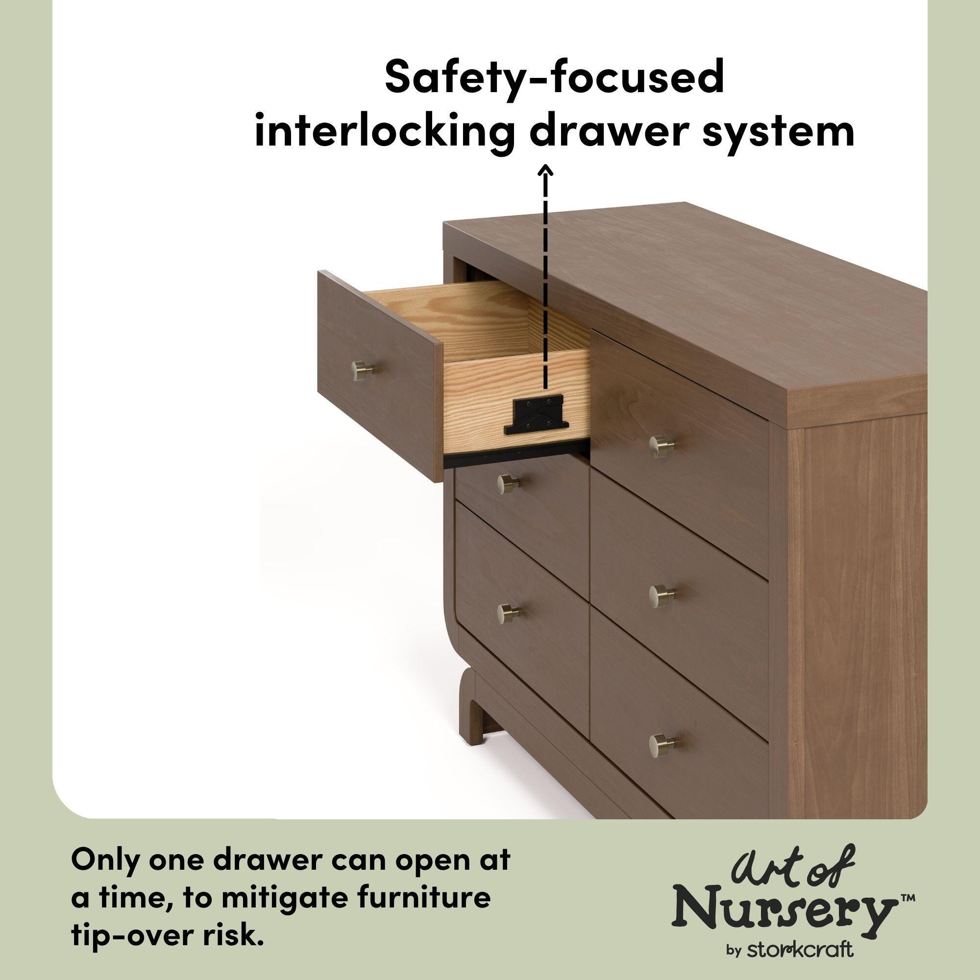 Storkcraft Santorini 6 Drawer Double Dresser, Hazelnut, large
