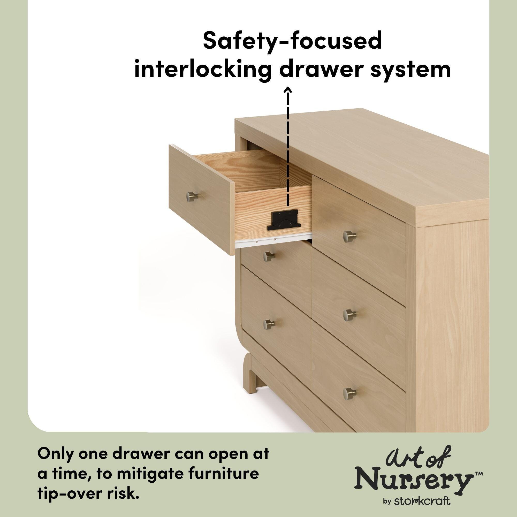 Storkcraft Santorini 6 Drawer Double Dresser, Driftwood, large