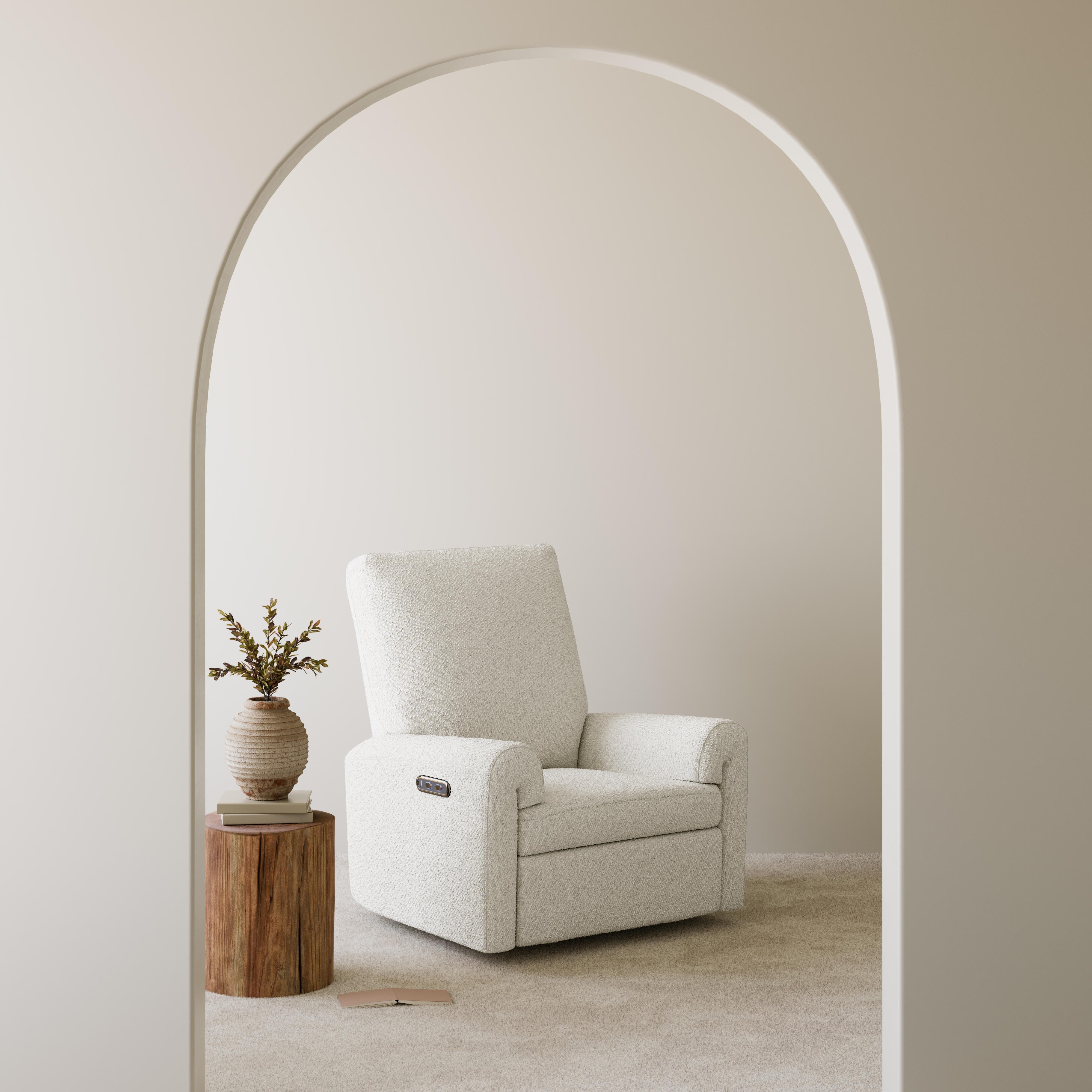 Storkcraft Sorrento Power Swivel Glider Recliner, Ivory, rollover