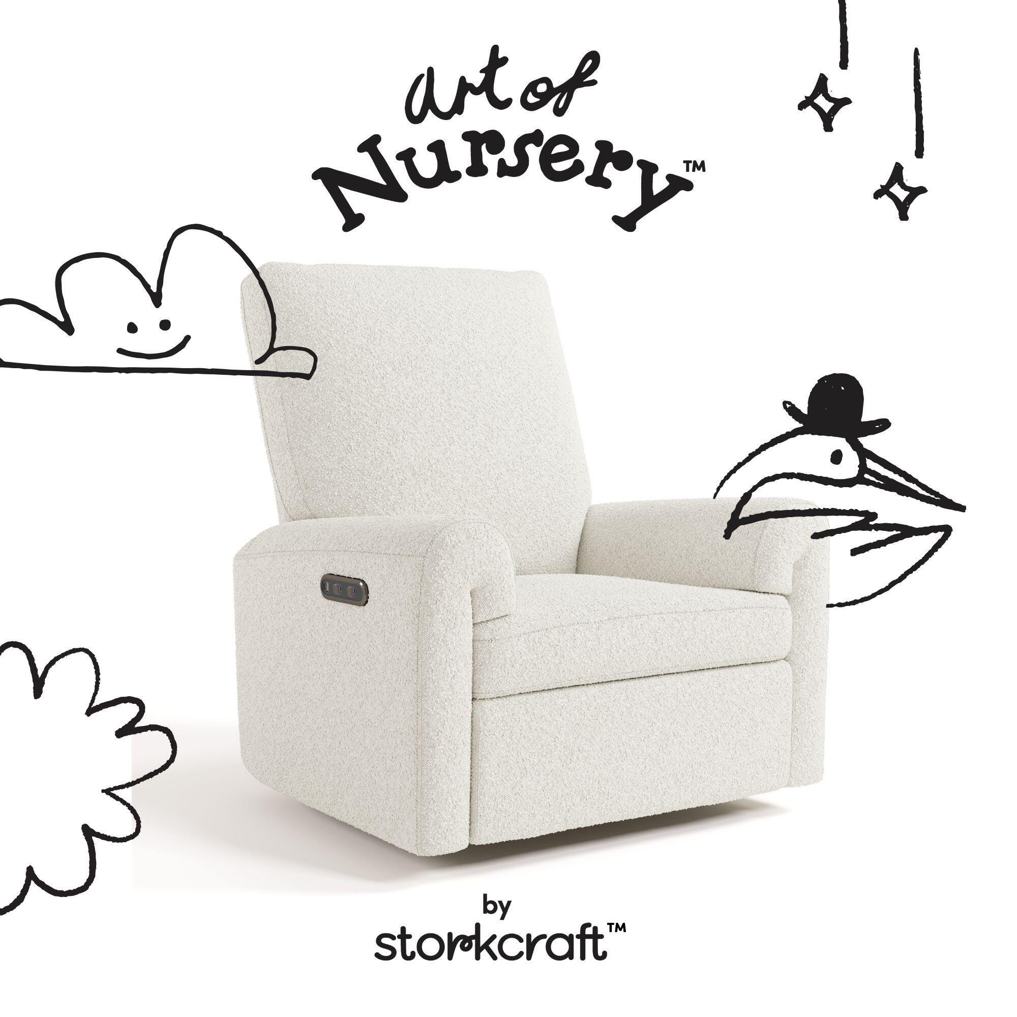 Storkcraft Sorrento Power Swivel Glider Recliner, Ivory, large