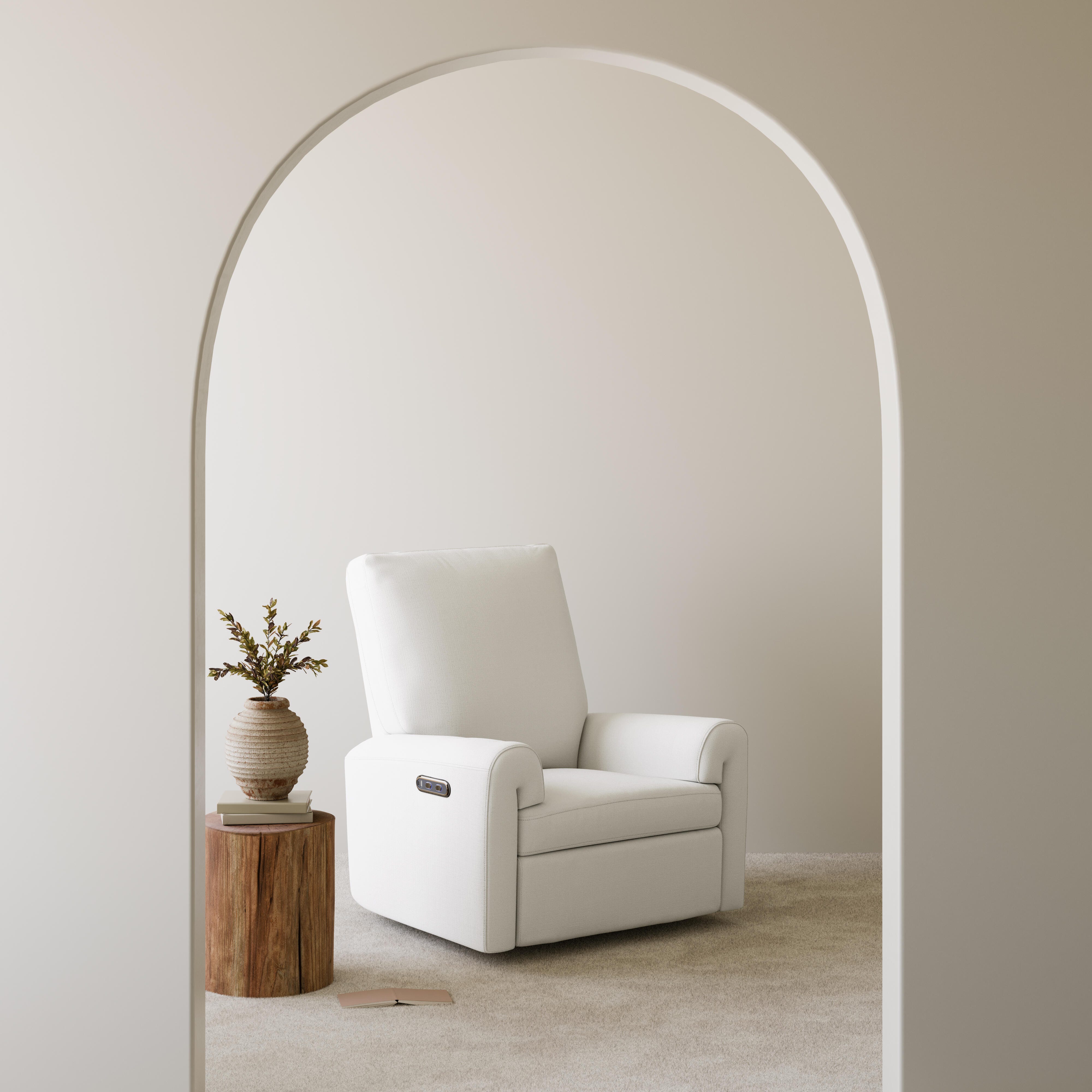 Storkcraft Sorrento Power Swivel Glider Recliner, White, large