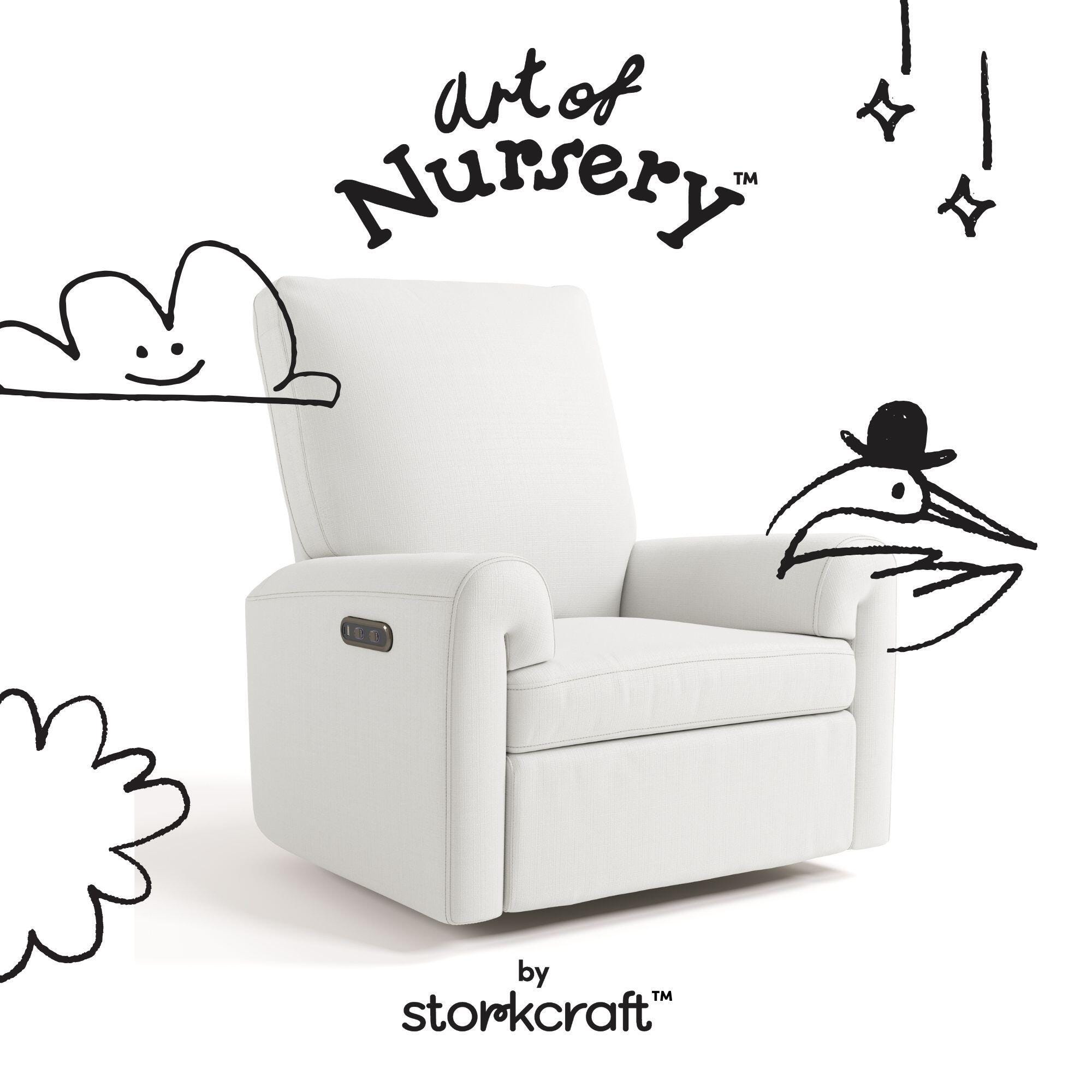 Storkcraft Sorrento Power Swivel Glider Recliner, White, large