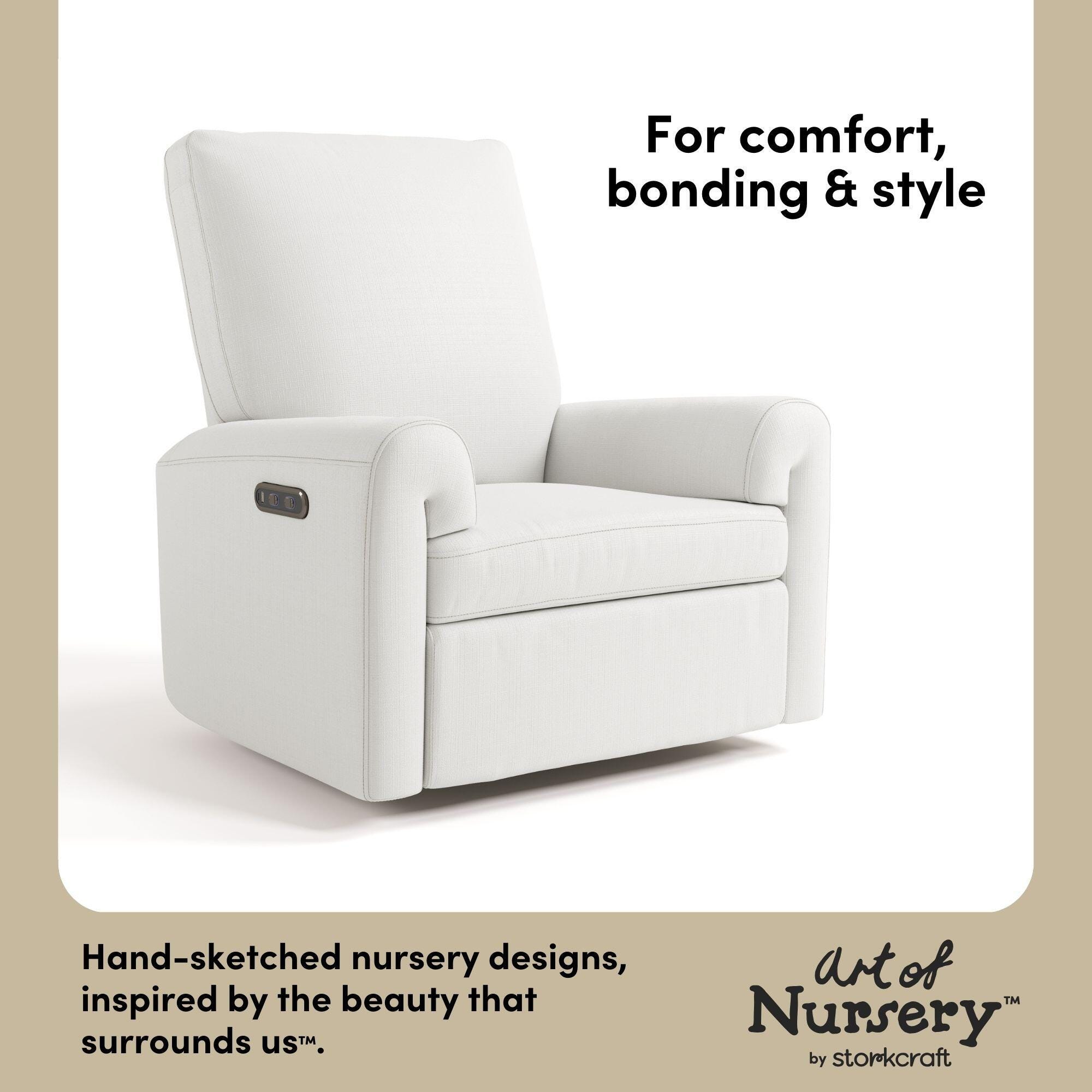 Storkcraft Sorrento Power Swivel Glider Recliner, White, large