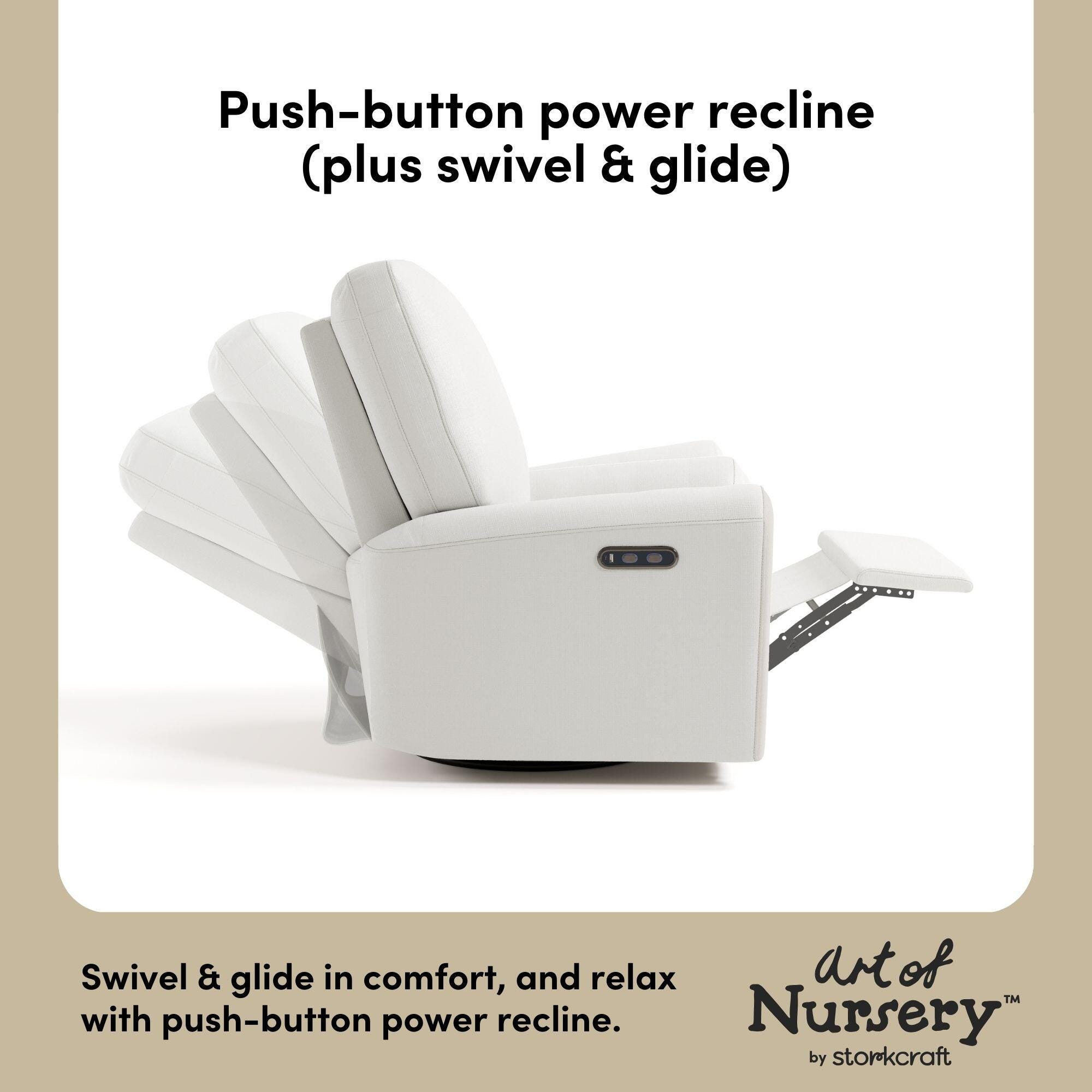 Storkcraft Sorrento Power Swivel Glider Recliner, White, large