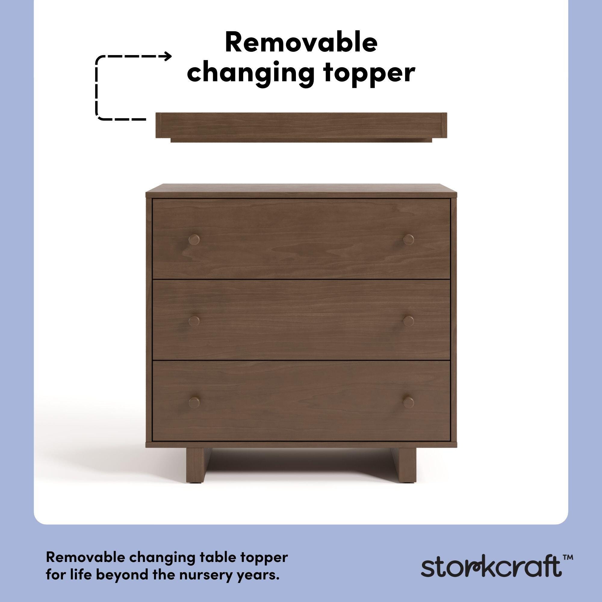 Storkcraft Texas 3 Drawer Chest with Removable Changing Topper, Hazelnut, large